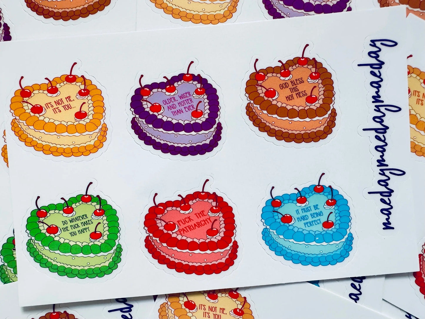 Waterproof Cheeky Heart Shaped Cake Wishes Sticker Sheet, Funny Heart Cake Stickers, Trendy Aesthetic, Planning & Journaling Sticker Sheet maedaymaedaymaeday