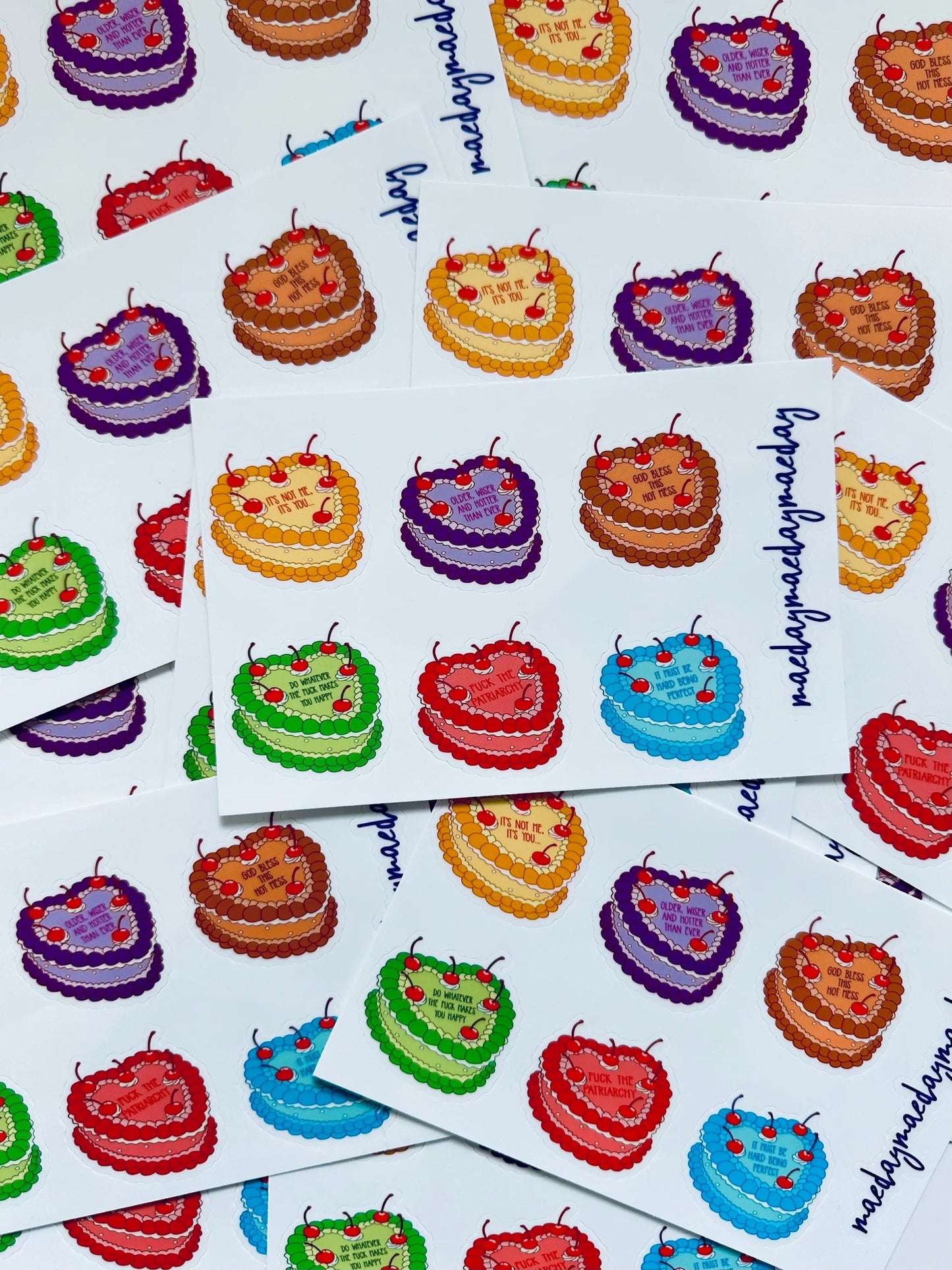 Waterproof Cheeky Heart Shaped Cake Wishes Sticker Sheet, Funny Heart Cake Stickers, Trendy Aesthetic, Planning & Journaling Sticker Sheet maedaymaedaymaeday