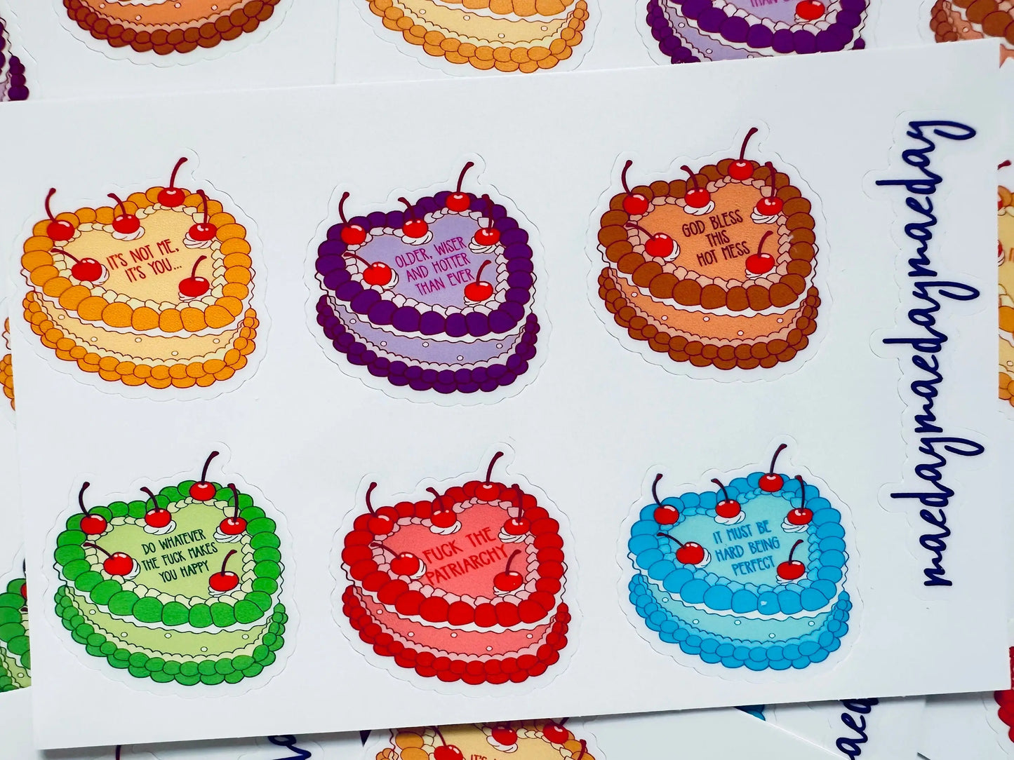 Waterproof Cheeky Heart Shaped Cake Wishes Sticker Sheet, Funny Heart Cake Stickers, Trendy Aesthetic, Planning & Journaling Sticker Sheet maedaymaedaymaeday