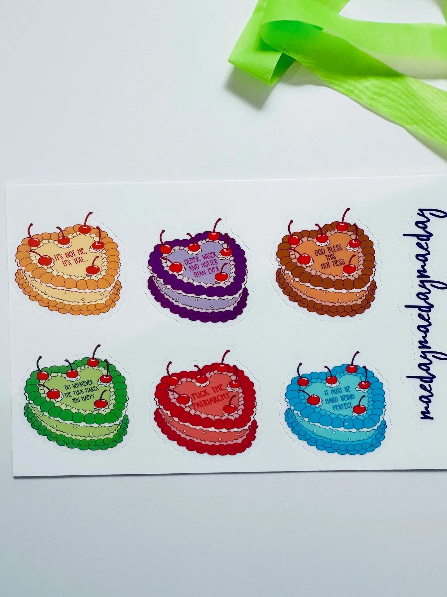Waterproof Cheeky Heart Shaped Cake Wishes Sticker Sheet, Funny Heart Cake Stickers, Trendy Aesthetic, Planning & Journaling Sticker Sheet maedaymaedaymaeday