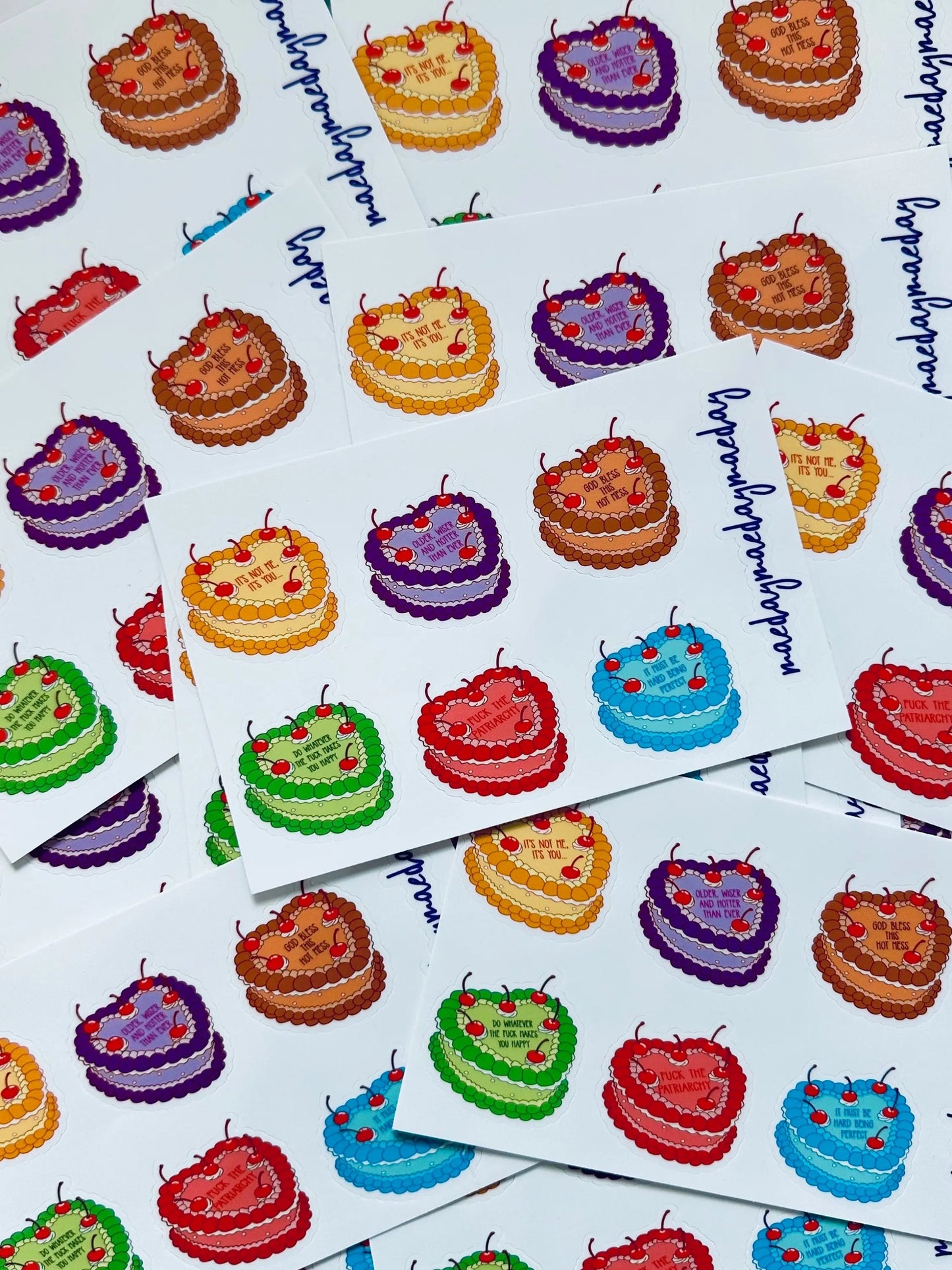Waterproof Cheeky Heart Shaped Cake Wishes Sticker Sheet, Funny Heart Cake Stickers, Trendy Aesthetic, Planning & Journaling Sticker Sheet maedaymaedaymaeday