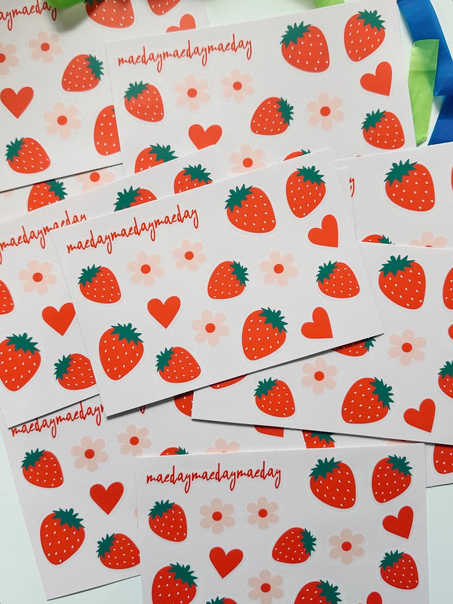 Waterproof Coquette Strawberry, Flower and Heart Sticker Sheet, Strawberry Summer, Dainty Trendy Aesthetic, Planning & Journaling Stickers maedaymaedaymaeday