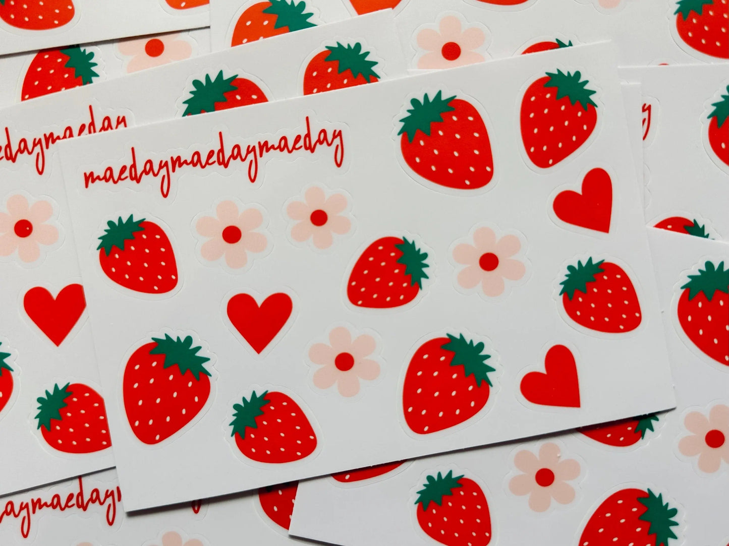 Waterproof Coquette Strawberry, Flower and Heart Sticker Sheet, Strawberry Summer, Dainty Trendy Aesthetic, Planning & Journaling Stickers maedaymaedaymaeday