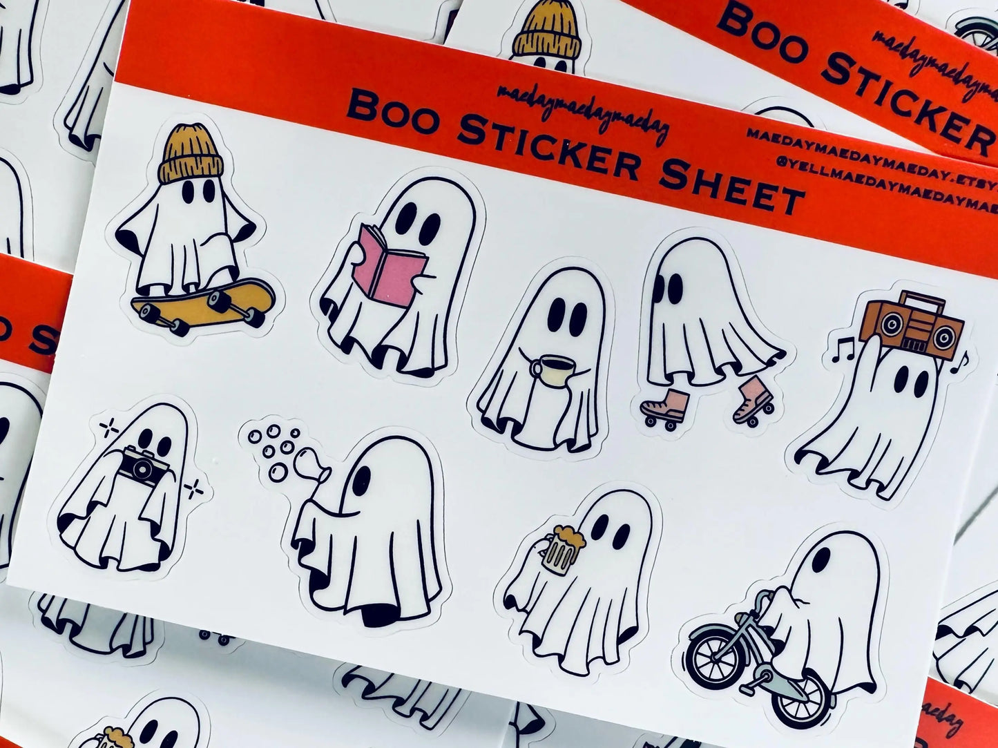 Waterproof Halloween Ghost, Everyday Ghost Stickers, Boo Spooky Ghost Sticker Sheet, Kindle, Planning & Journaling Stickers maedaymaedaymaeday