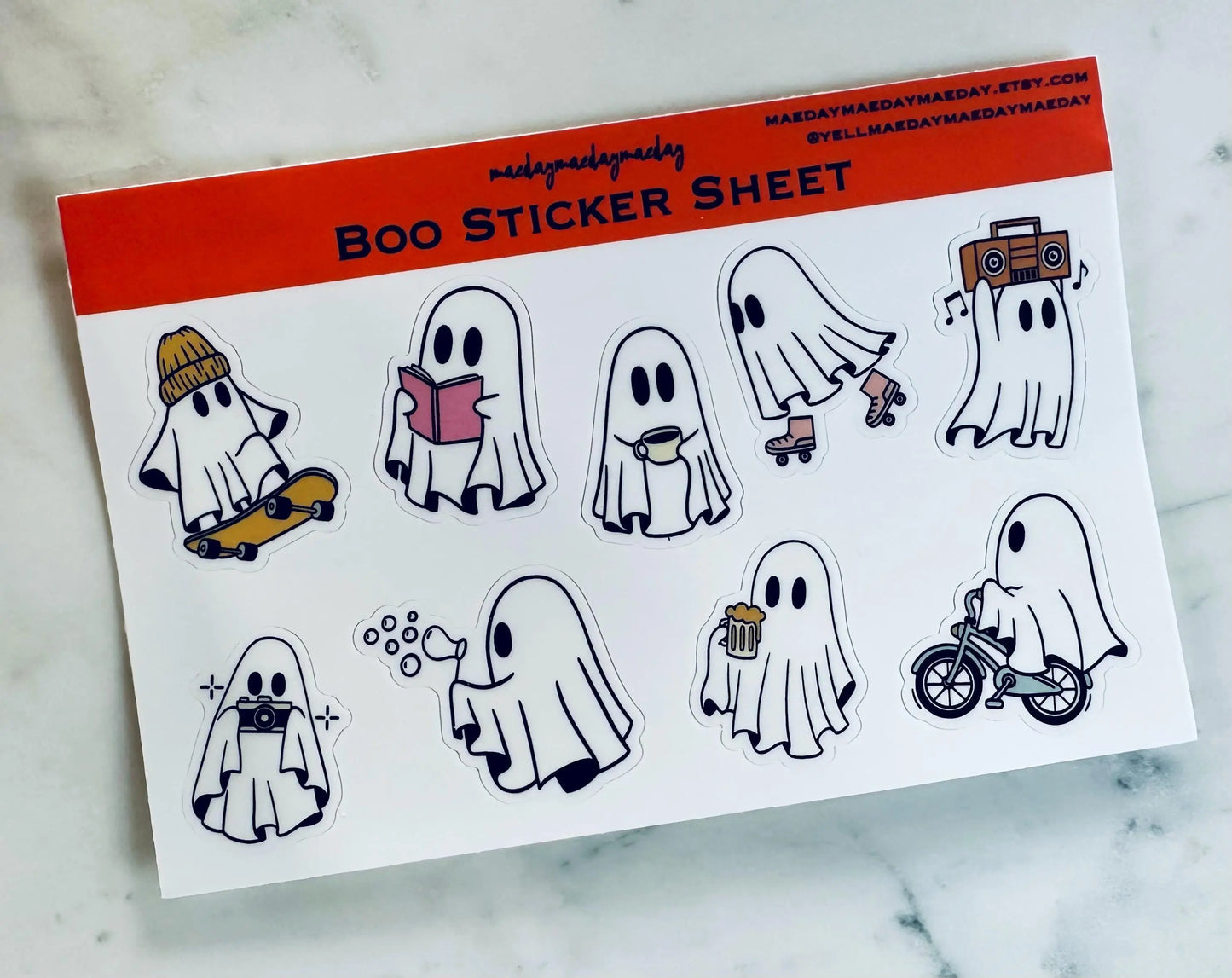 Waterproof Halloween Ghost, Everyday Ghost Stickers, Boo Spooky Ghost Sticker Sheet, Kindle, Planning & Journaling Stickers maedaymaedaymaeday