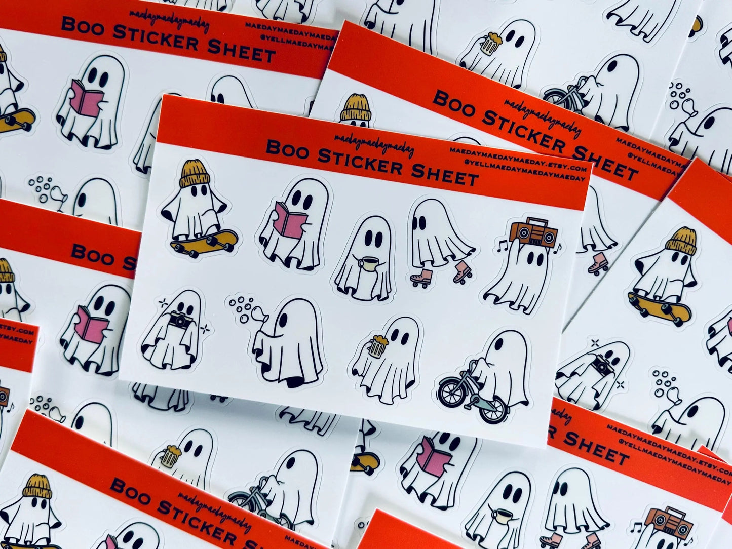 Waterproof Halloween Ghost, Everyday Ghost Stickers, Boo Spooky Ghost Sticker Sheet, Kindle, Planning & Journaling Stickers maedaymaedaymaeday