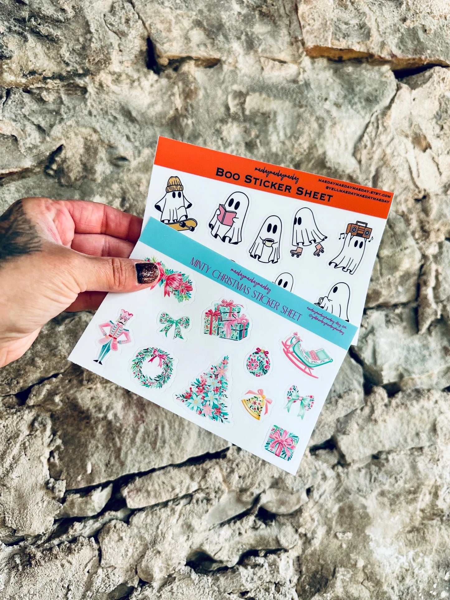 Waterproof Preppy Christmas Sticker Sheet, Nutcracker, Minty Floral Christmas, Pink and Green Christmas Sticker, Holiday Croquette Aesthetic maedaymaedaymaeday