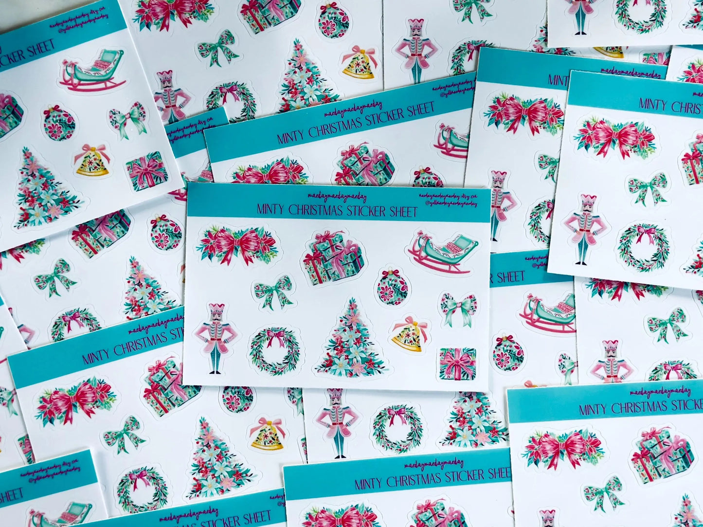 Waterproof Preppy Christmas Sticker Sheet, Nutcracker, Minty Floral Christmas, Pink and Green Christmas Sticker, Holiday Croquette Aesthetic maedaymaedaymaeday