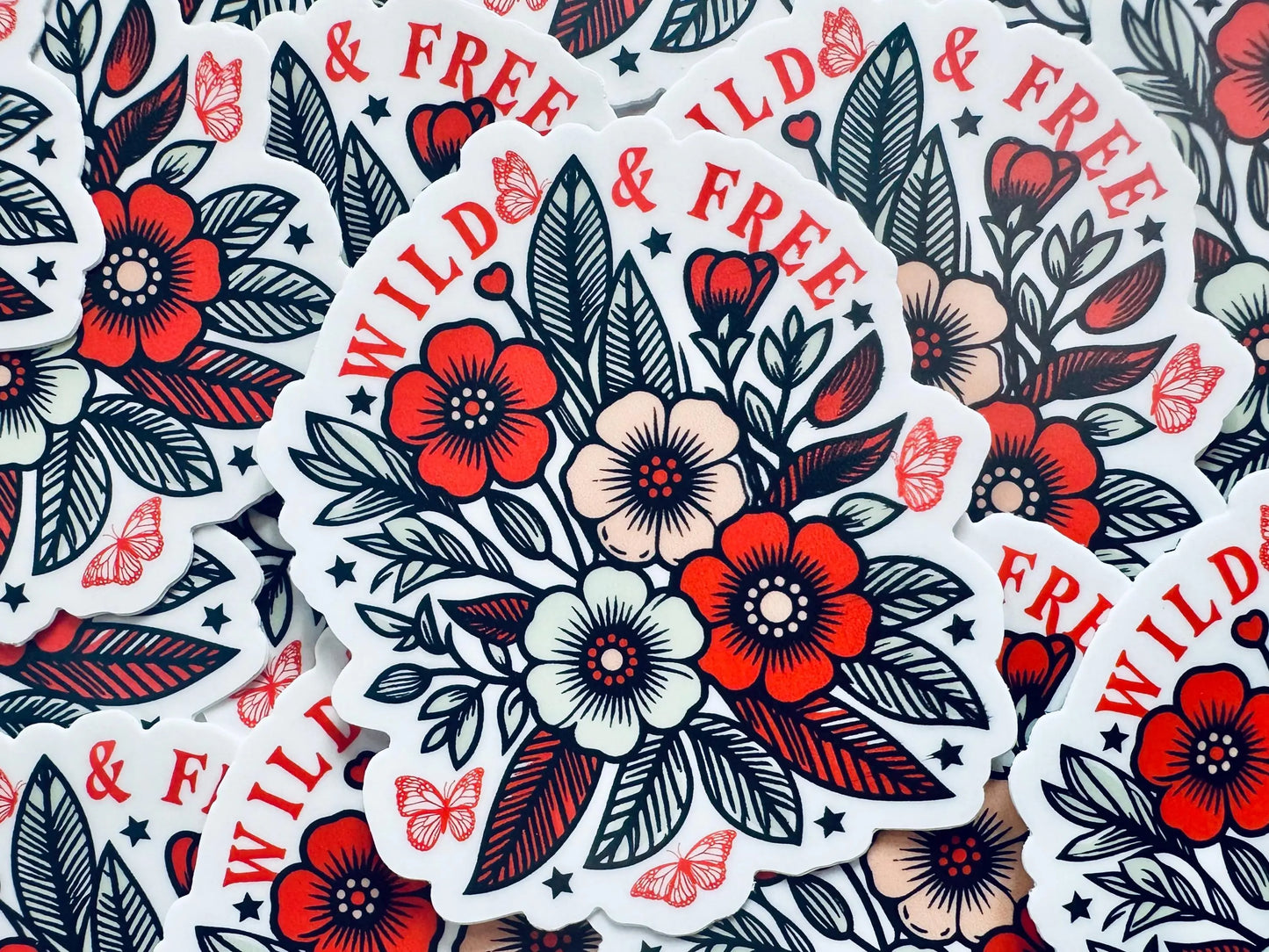 Wild and Free Floral Aesthetic Sticker, Cute, Trendy Country Sticker for Kindle, Laptop, Mental Health Sticker maedaymaedaymaeday