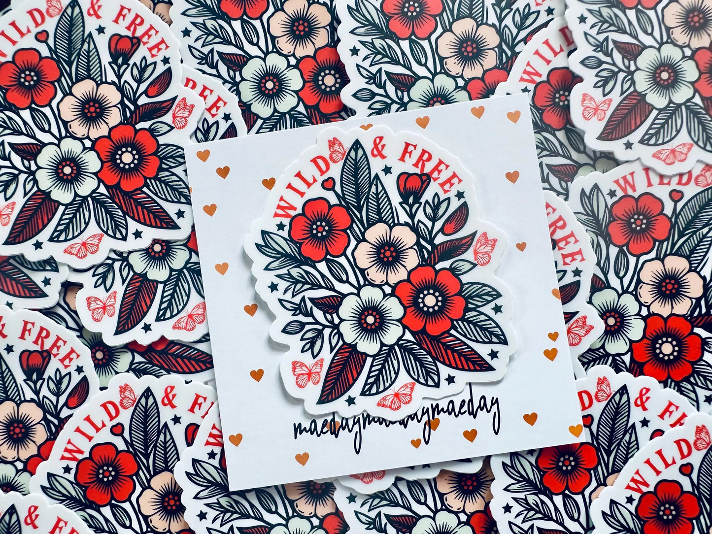 Wild and Free Floral Aesthetic Sticker, Cute, Trendy Country Sticker for Kindle, Laptop, Mental Health Sticker maedaymaedaymaeday