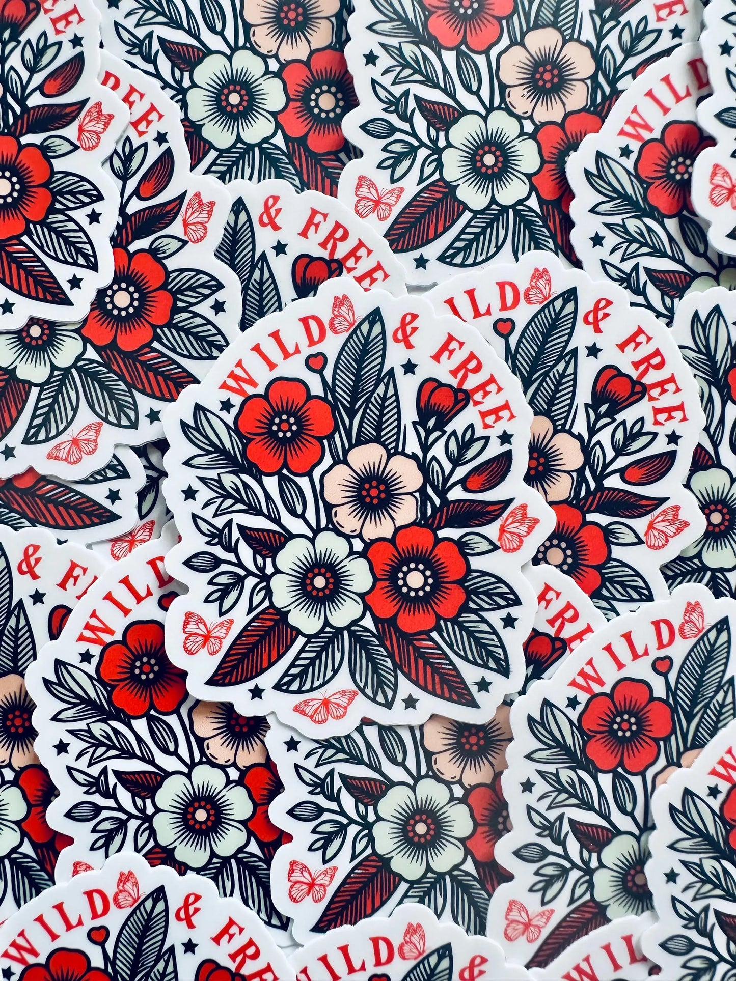 Wild and Free Floral Aesthetic Sticker, Cute, Trendy Country Sticker for Kindle, Laptop, Mental Health Sticker maedaymaedaymaeday