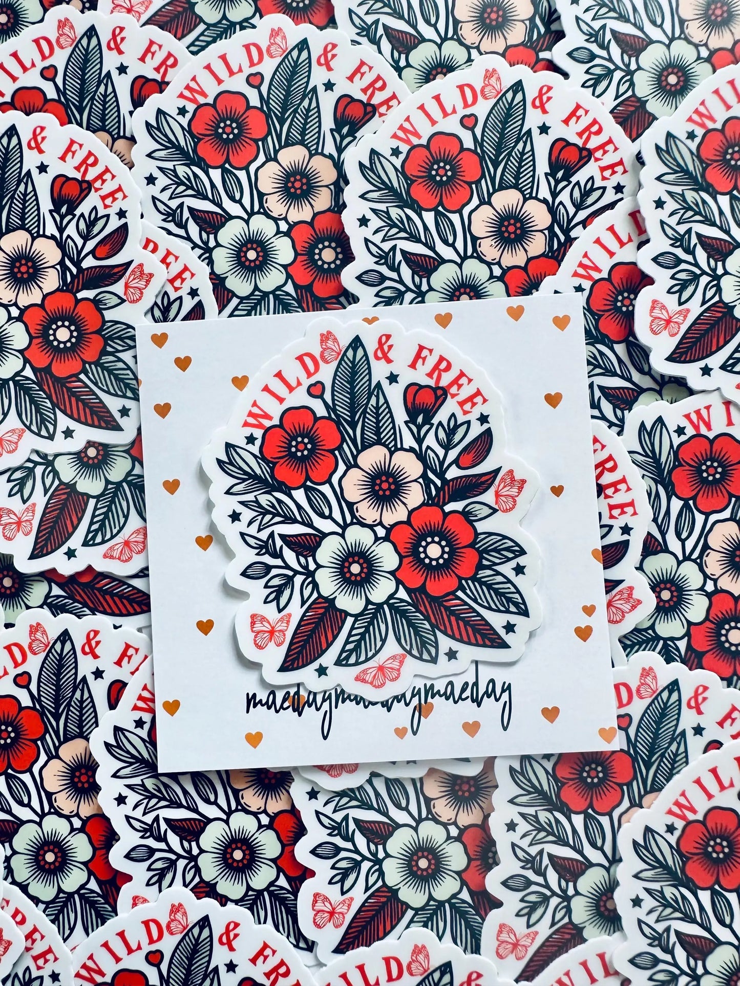 Wild and Free Floral Aesthetic Sticker, Cute, Trendy Country Sticker for Kindle, Laptop, Mental Health Sticker maedaymaedaymaeday