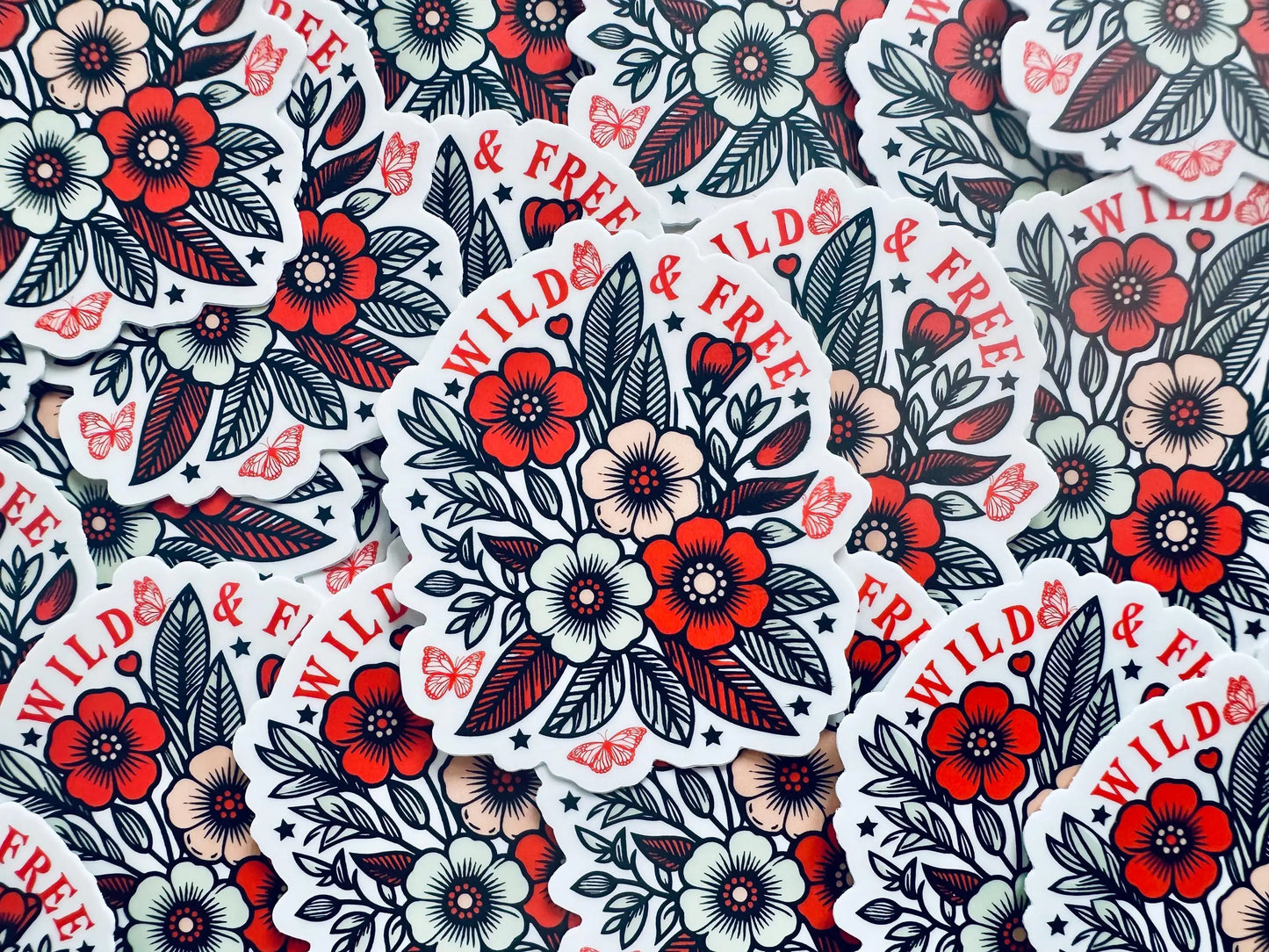 Wild and Free Floral Aesthetic Sticker, Cute, Trendy Country Sticker for Kindle, Laptop, Mental Health Sticker maedaymaedaymaeday