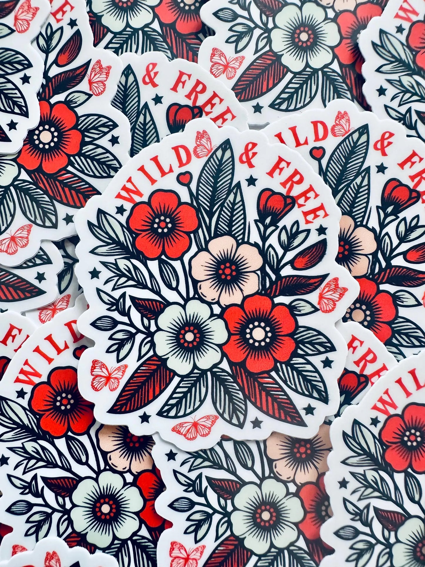Wild and Free Floral Aesthetic Sticker, Cute, Trendy Country Sticker for Kindle, Laptop, Mental Health Sticker maedaymaedaymaeday