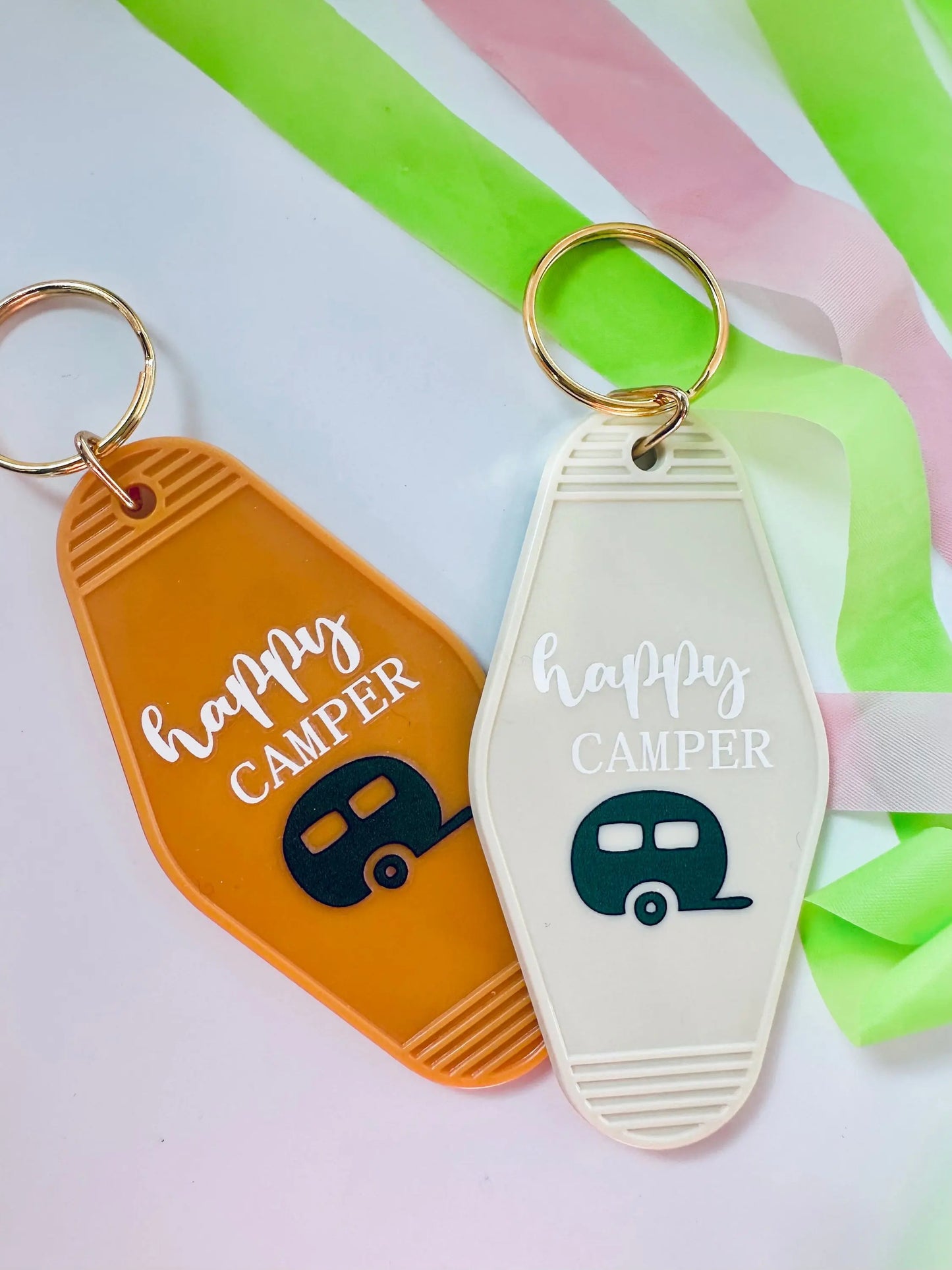 happy camper keychain, vintage motel keychain maedaymaedaymaeday