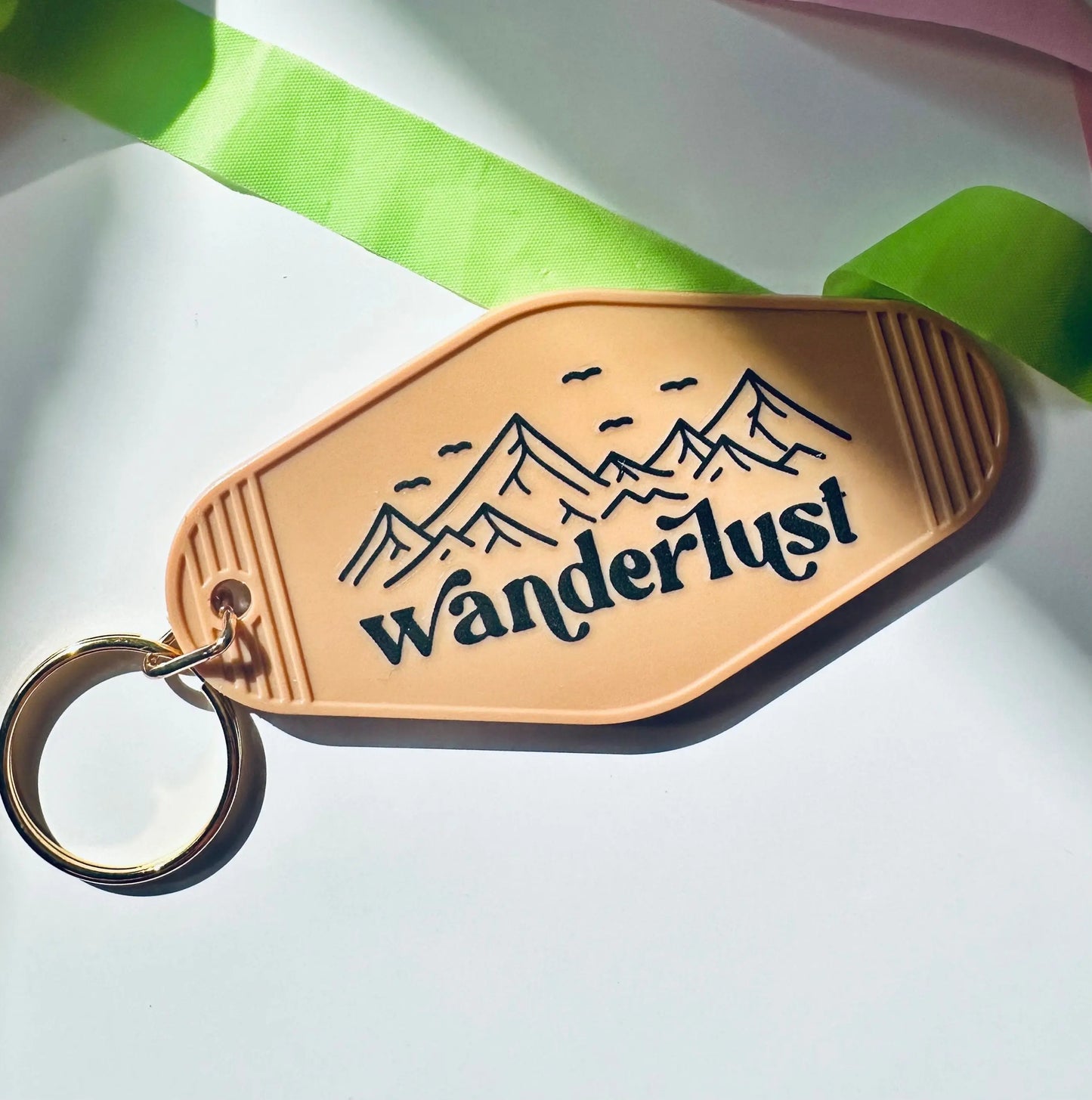 wanderlust keychain, vintage motel keychain maedaymaedaymaeday