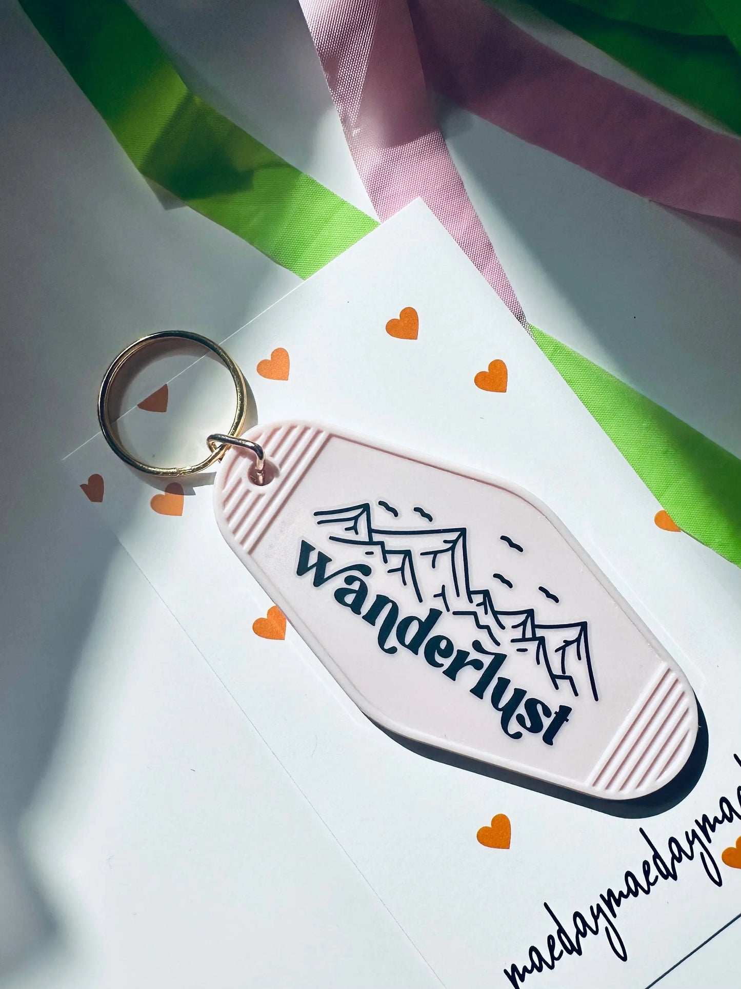 wanderlust keychain, vintage motel keychain maedaymaedaymaeday