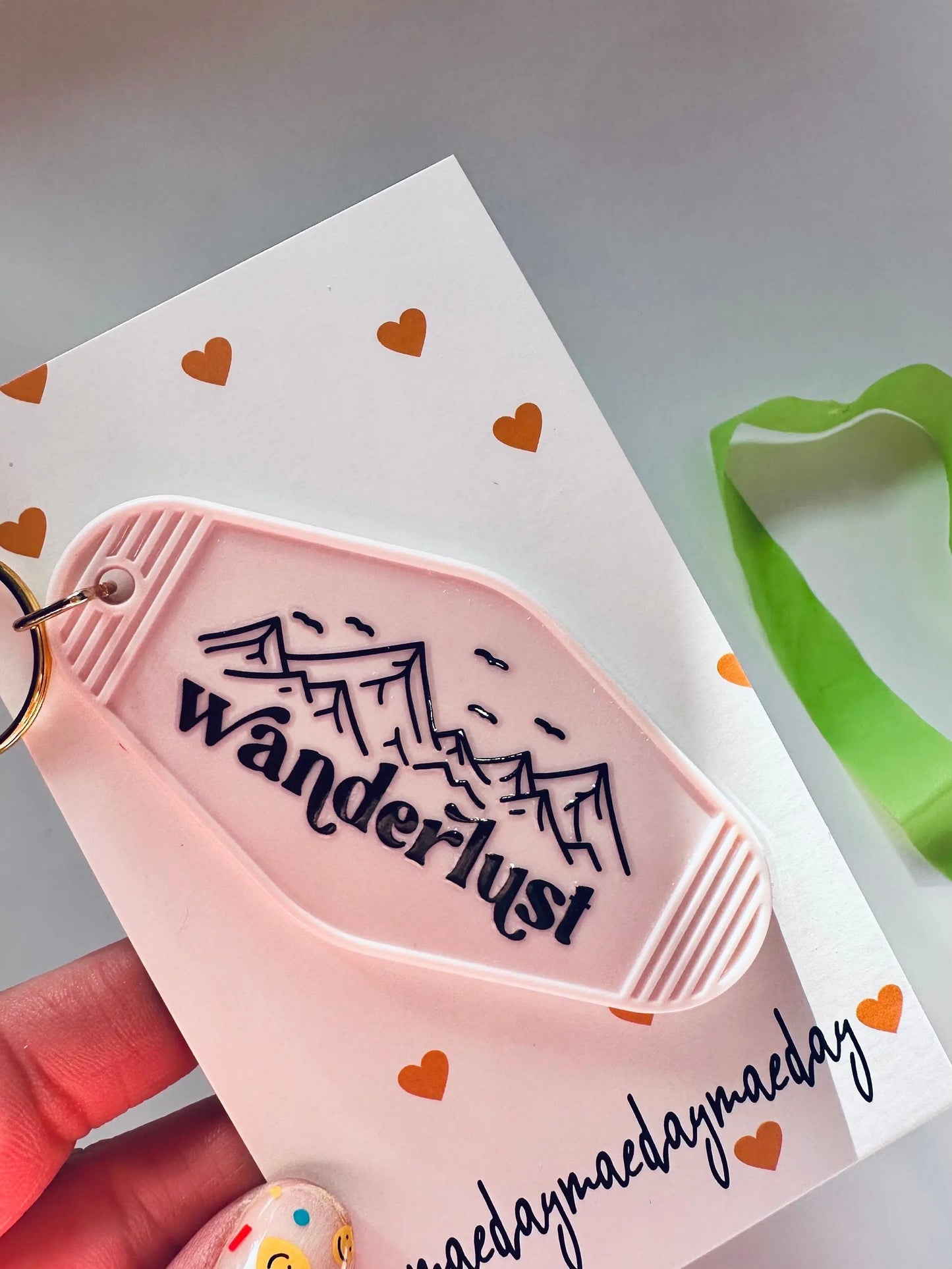 wanderlust keychain, vintage motel keychain maedaymaedaymaeday