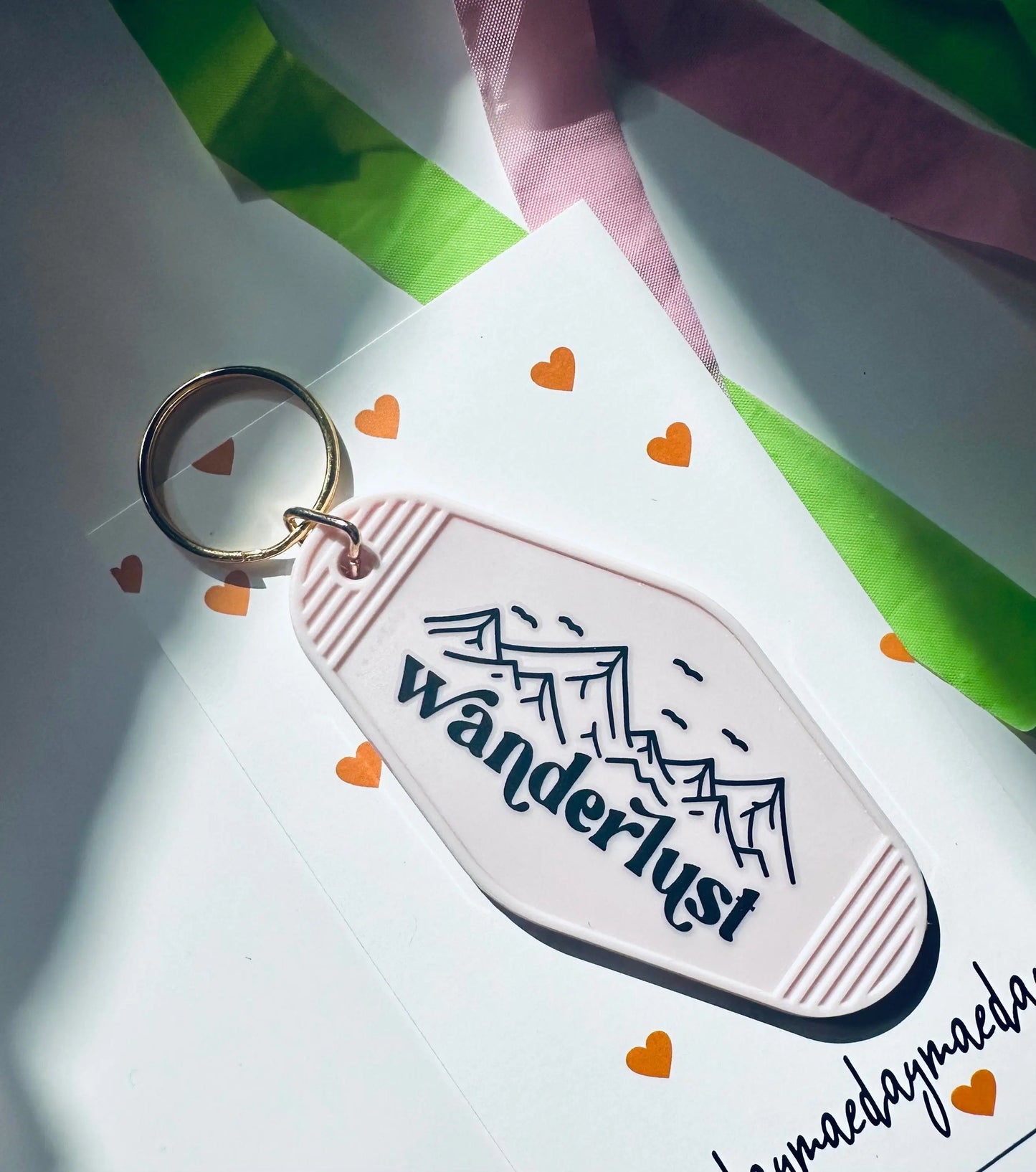 wanderlust keychain, vintage motel keychain maedaymaedaymaeday