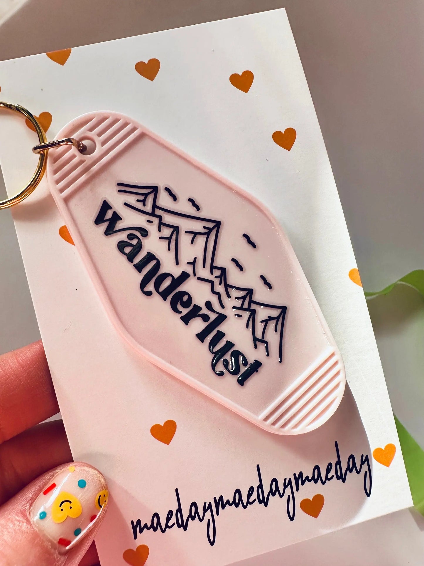 wanderlust keychain, vintage motel keychain maedaymaedaymaeday