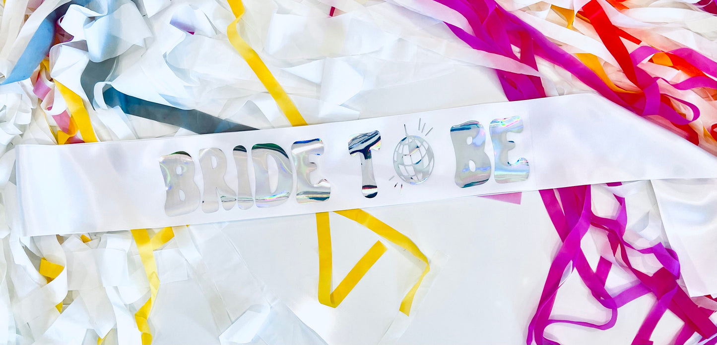 Retro Bride to Be Party Sash | Bachelorette Party | Gift for Bride | Bride-to-Be | Bridal Shower Gift | Disco Party Sash | Last Disco maedaymaedaymaeday