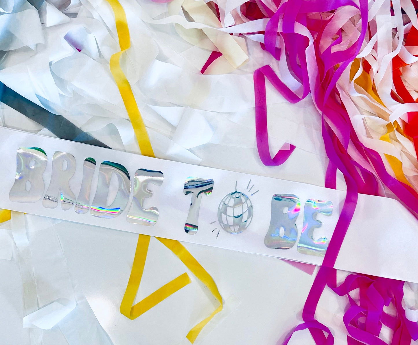 Holographic Silver, Retro Bride to Be Sash | Bachelorette Party | Gift for Bride | Bride-to-Be | Bridal Shower | Disco Party | Last Disco maedaymaedaymaeday