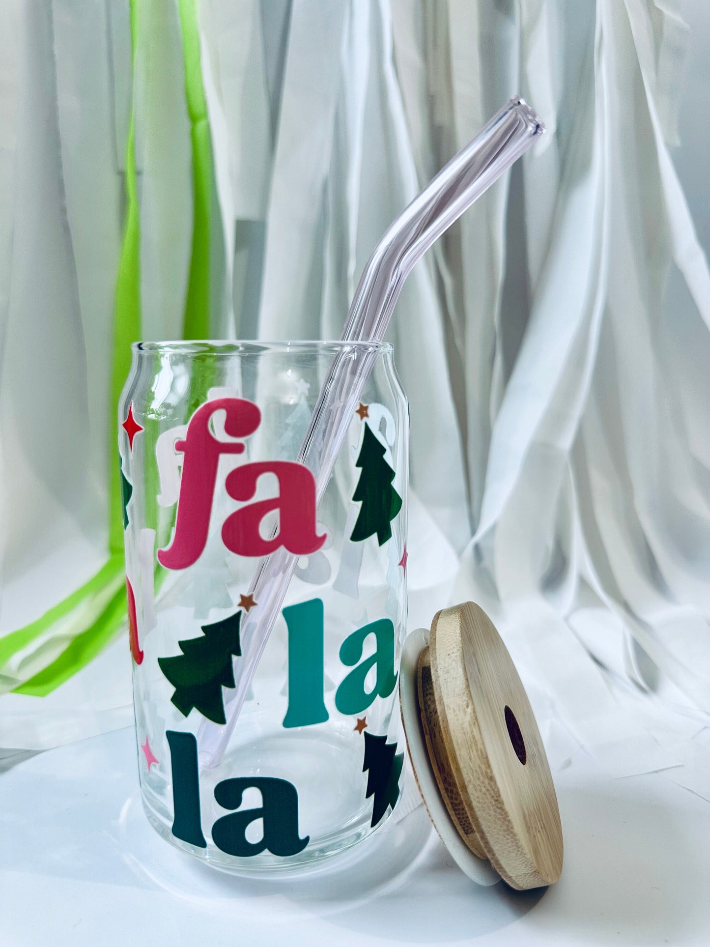 Fa la la la la, Christmas & Holiday Glass Beer Can, Cold Coffee Cup, Tumbler maedaymaedaymaeday