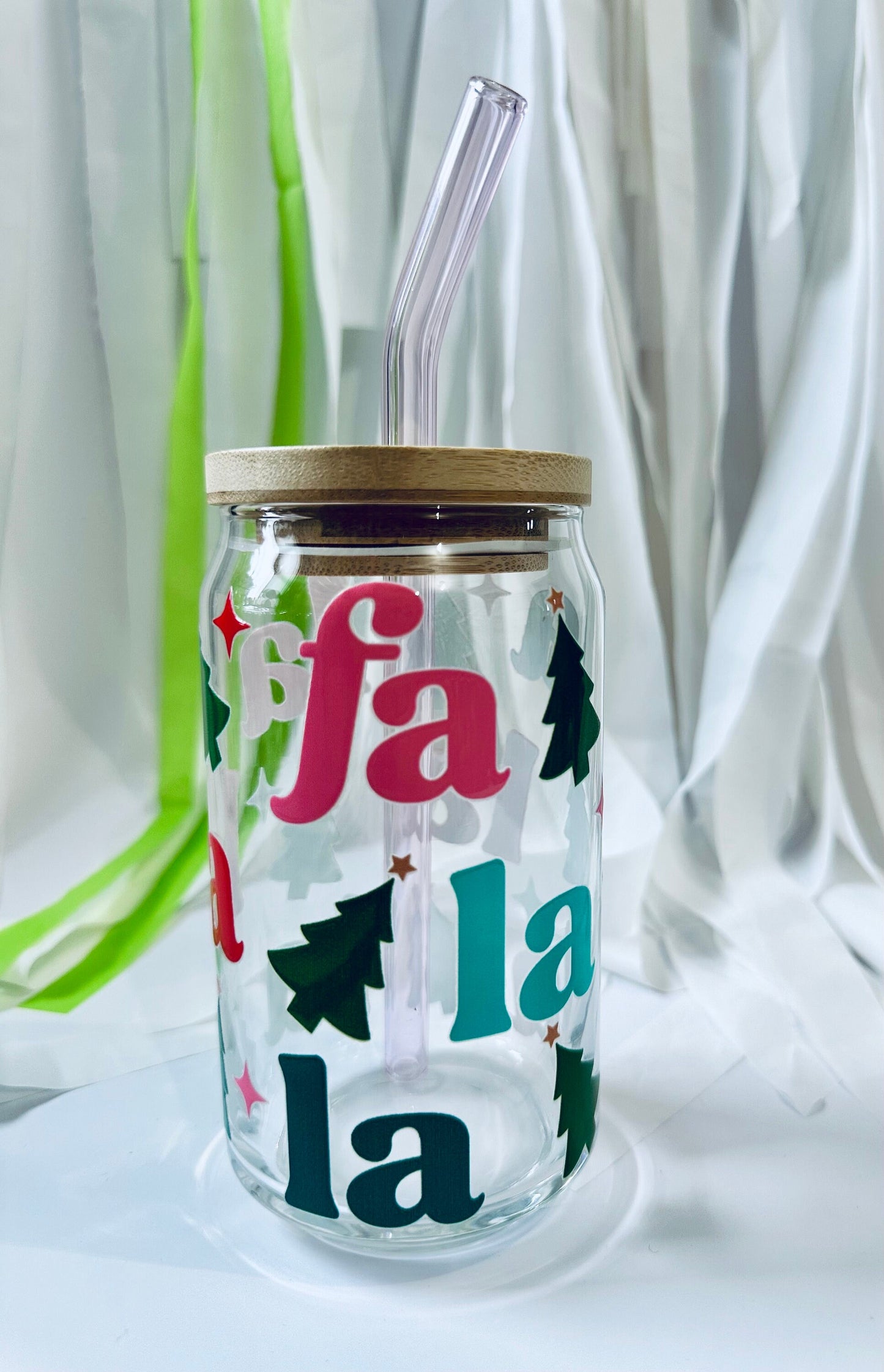 Fa la la la la, Christmas & Holiday Glass Beer Can, Cold Coffee Cup, Tumbler maedaymaedaymaeday
