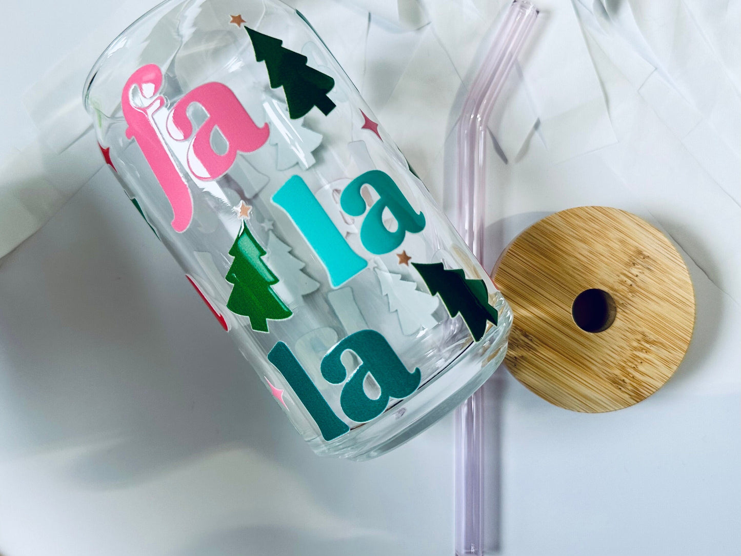 Fa la la la la, Christmas & Holiday Glass Beer Can, Cold Coffee Cup, Tumbler maedaymaedaymaeday