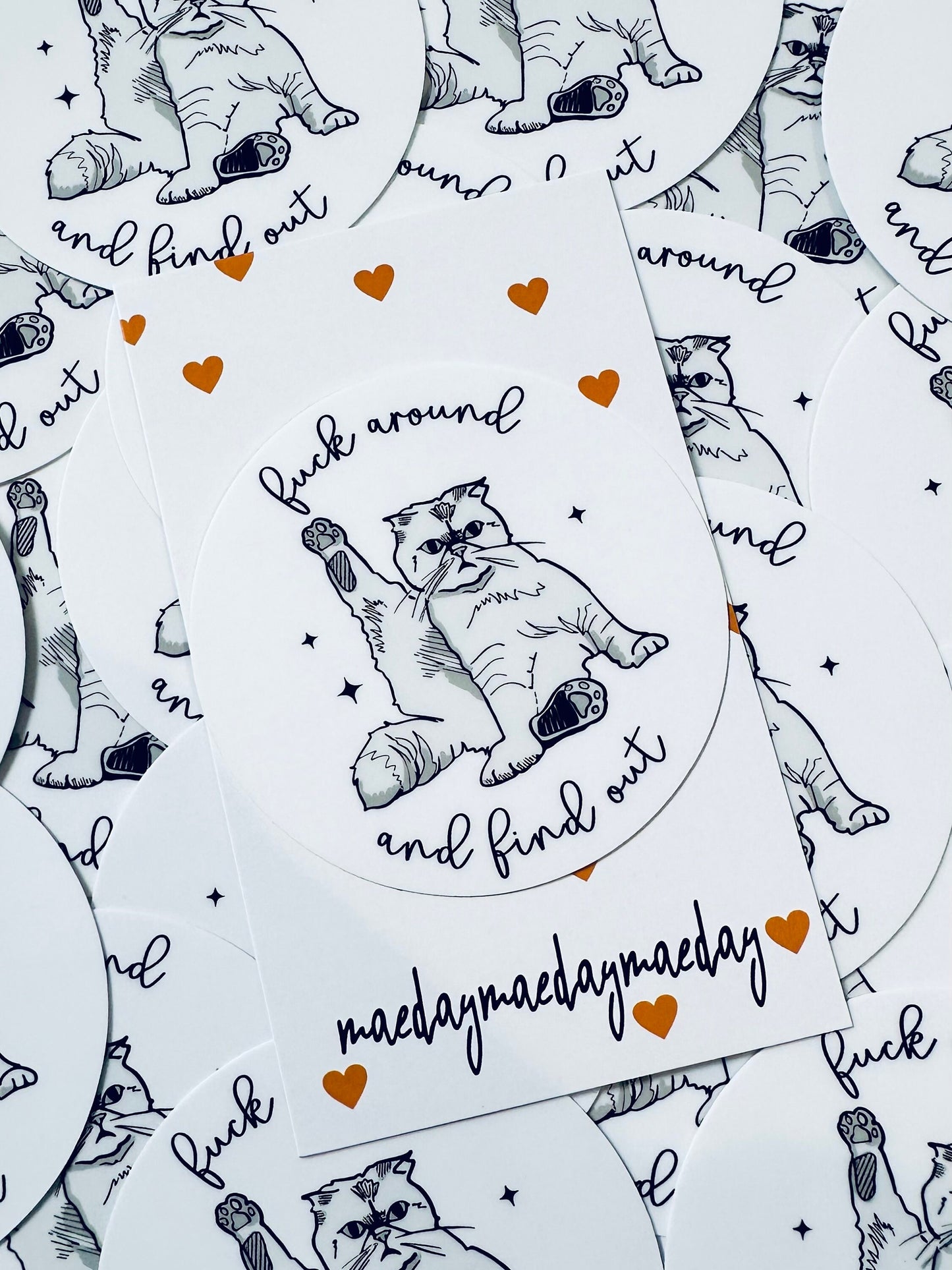 Fuck Around and Find Out, Funny Cat Sticker, Olivia Benson Swift Cat Sticker, Vinyl Sticker, 3" Round Laptop Sticker maedaymaedaymaeday