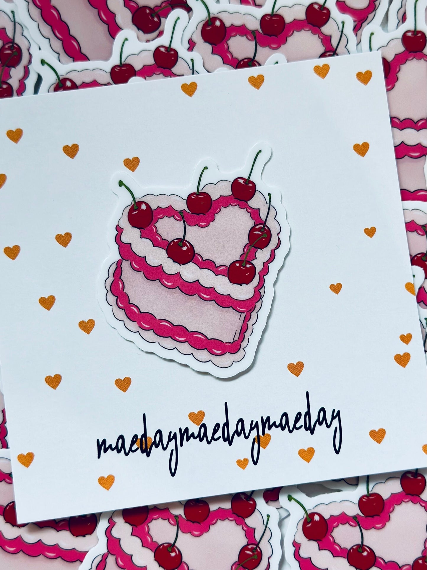 Pink Heart Cake Sticker, Cherry on Top Sticker maedaymaedaymaeday