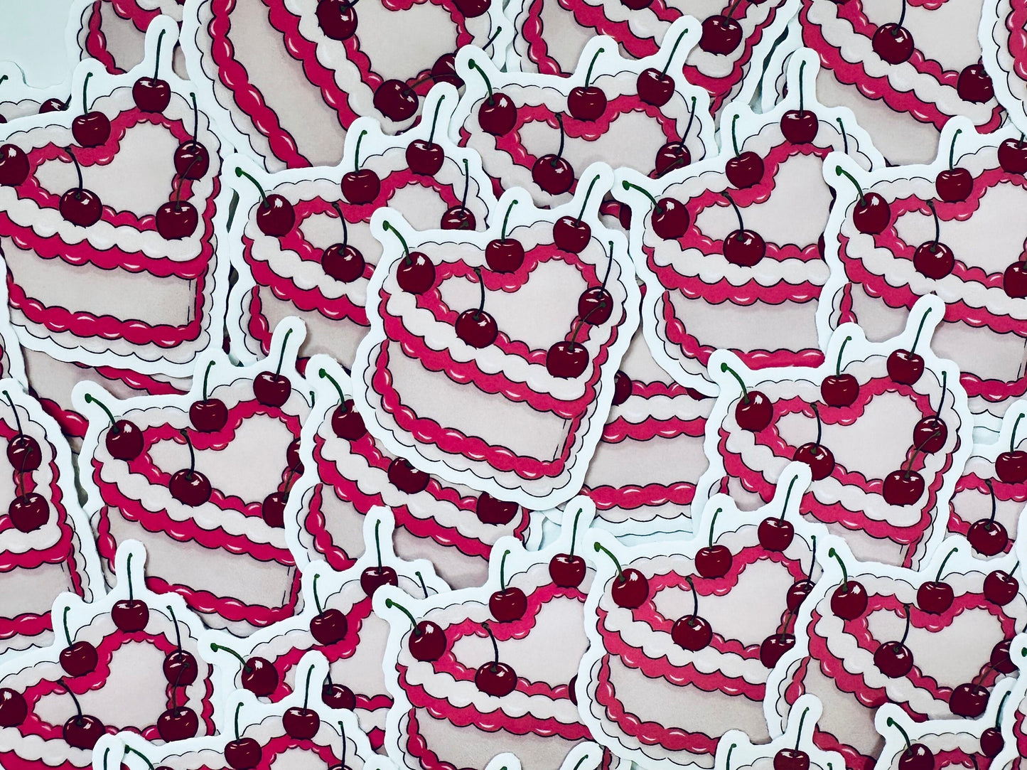 Pink Heart Cake Sticker, Cherry on Top Sticker maedaymaedaymaeday