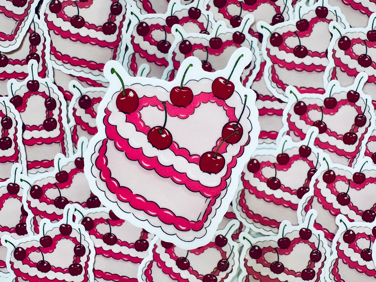 Pink Heart Cake Sticker, Cherry on Top Sticker maedaymaedaymaeday