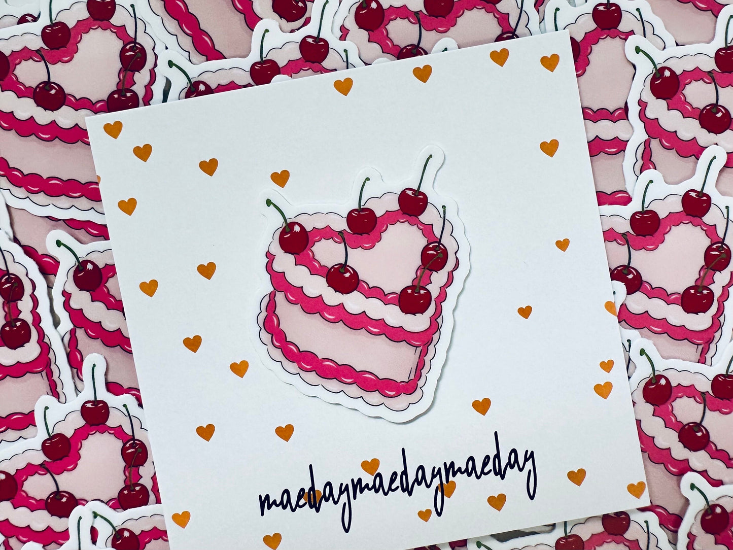 Pink Heart Cake Sticker, Cherry on Top Sticker maedaymaedaymaeday