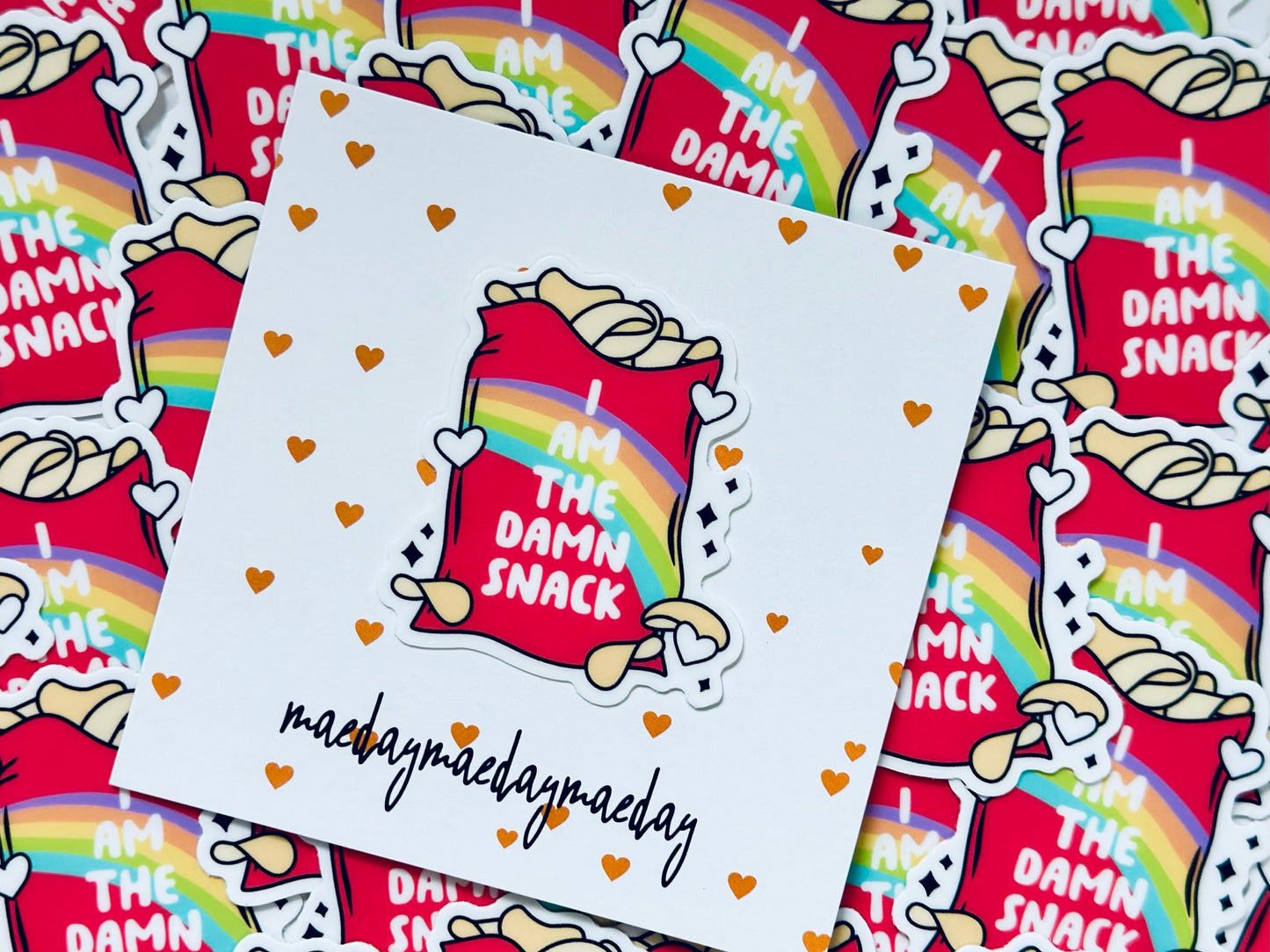 I am the Damn Snack Chip Sticker, Rainbow Chip Sticker maedaymaedaymaeday