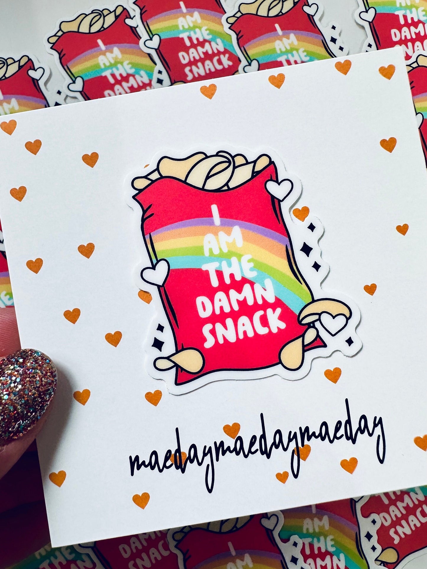 I am the Damn Snack Chip Sticker, Rainbow Chip Sticker maedaymaedaymaeday