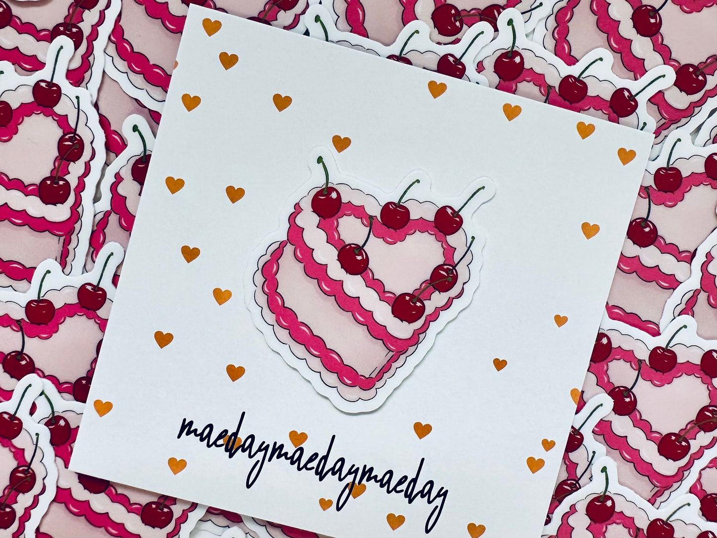 Pink Heart Cake Sticker, Cherry on Top Sticker maedaymaedaymaeday
