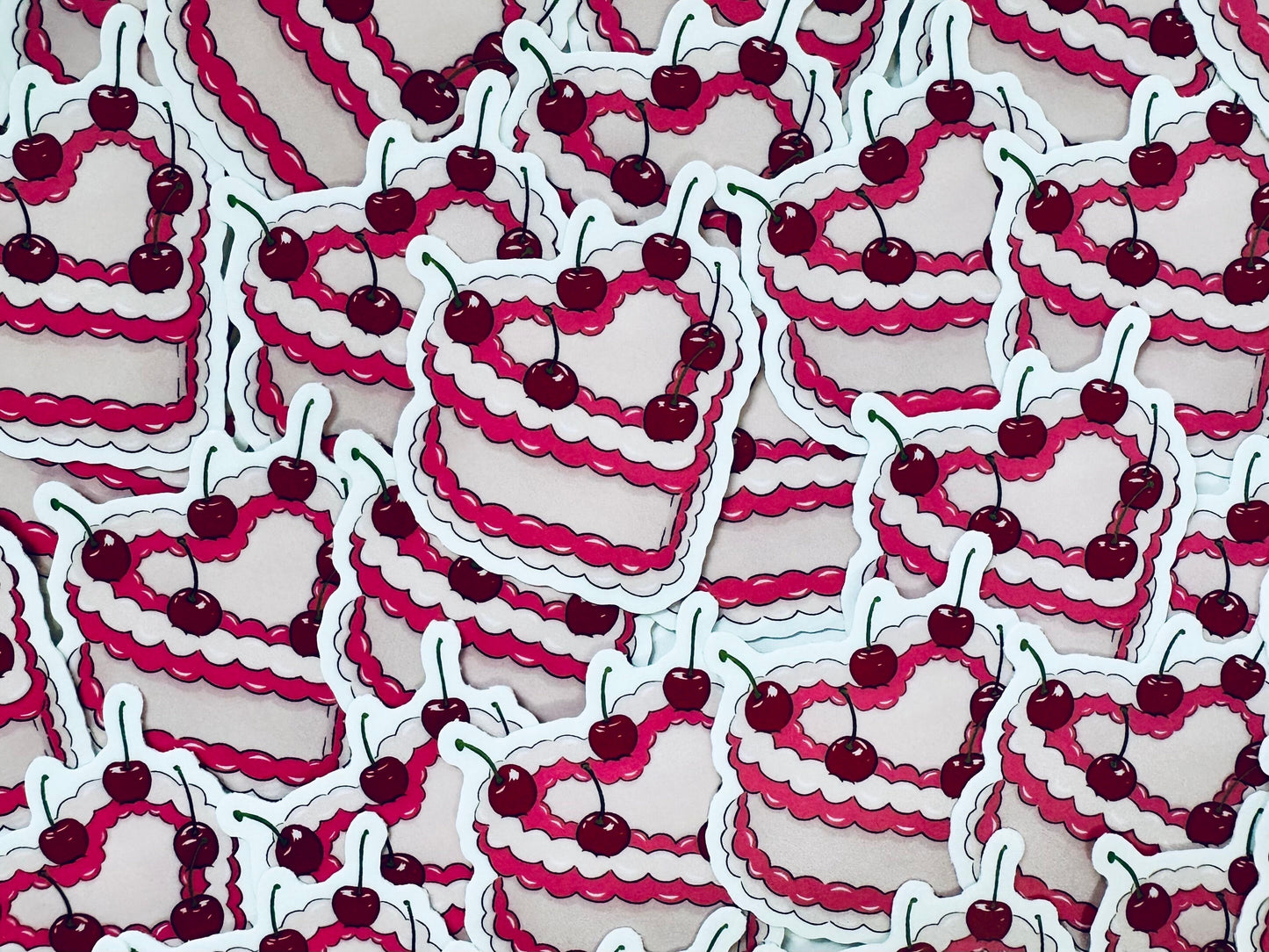 Pink Heart Cake Sticker, Cherry on Top Sticker maedaymaedaymaeday