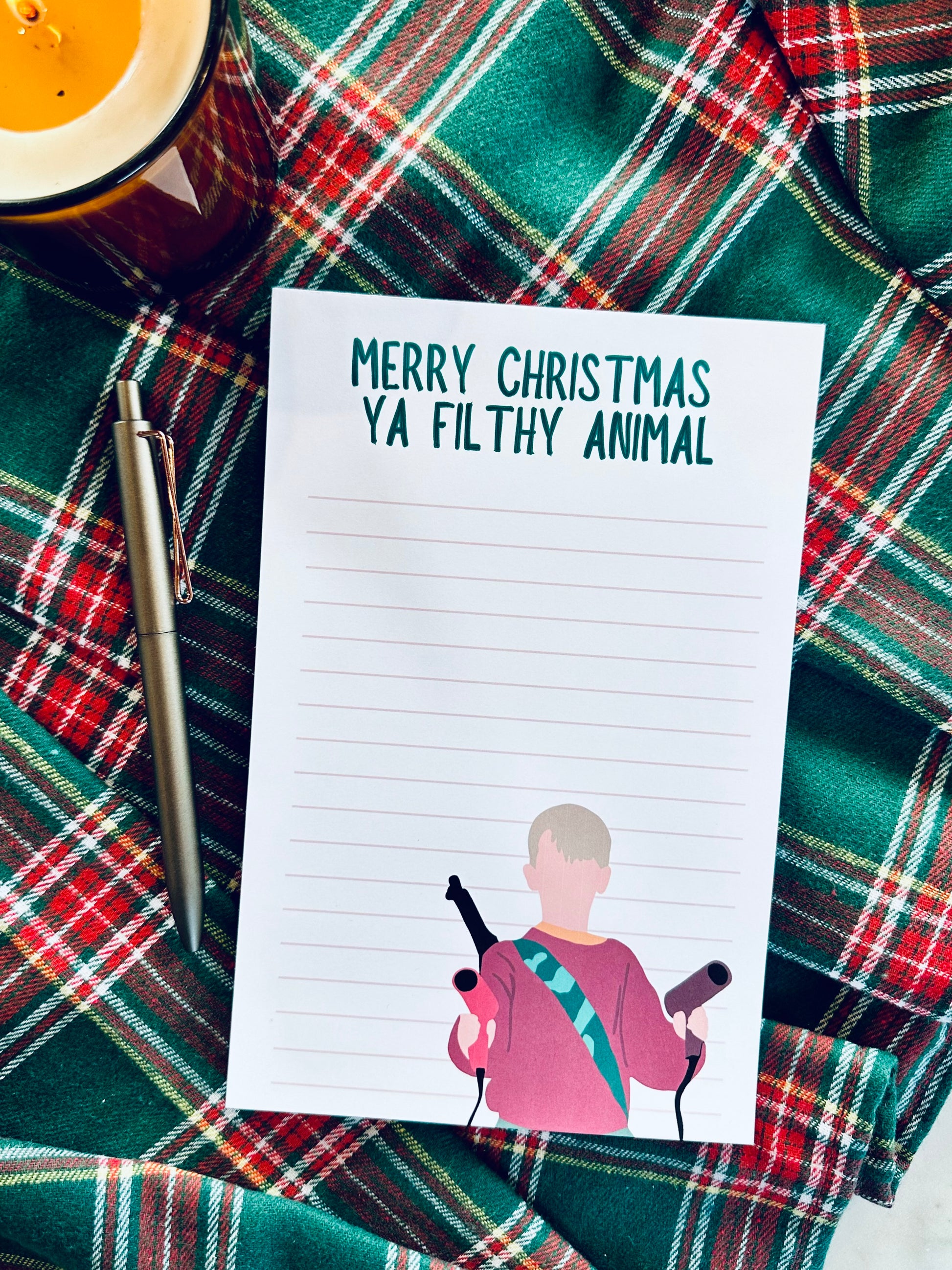 Merry Christmas Ya Filthy Animal Notepad Half (5.5x8.5") & Quarter Page Notepad, Christmas/Pop Culture Themed Notepad maedaymaedaymaeday