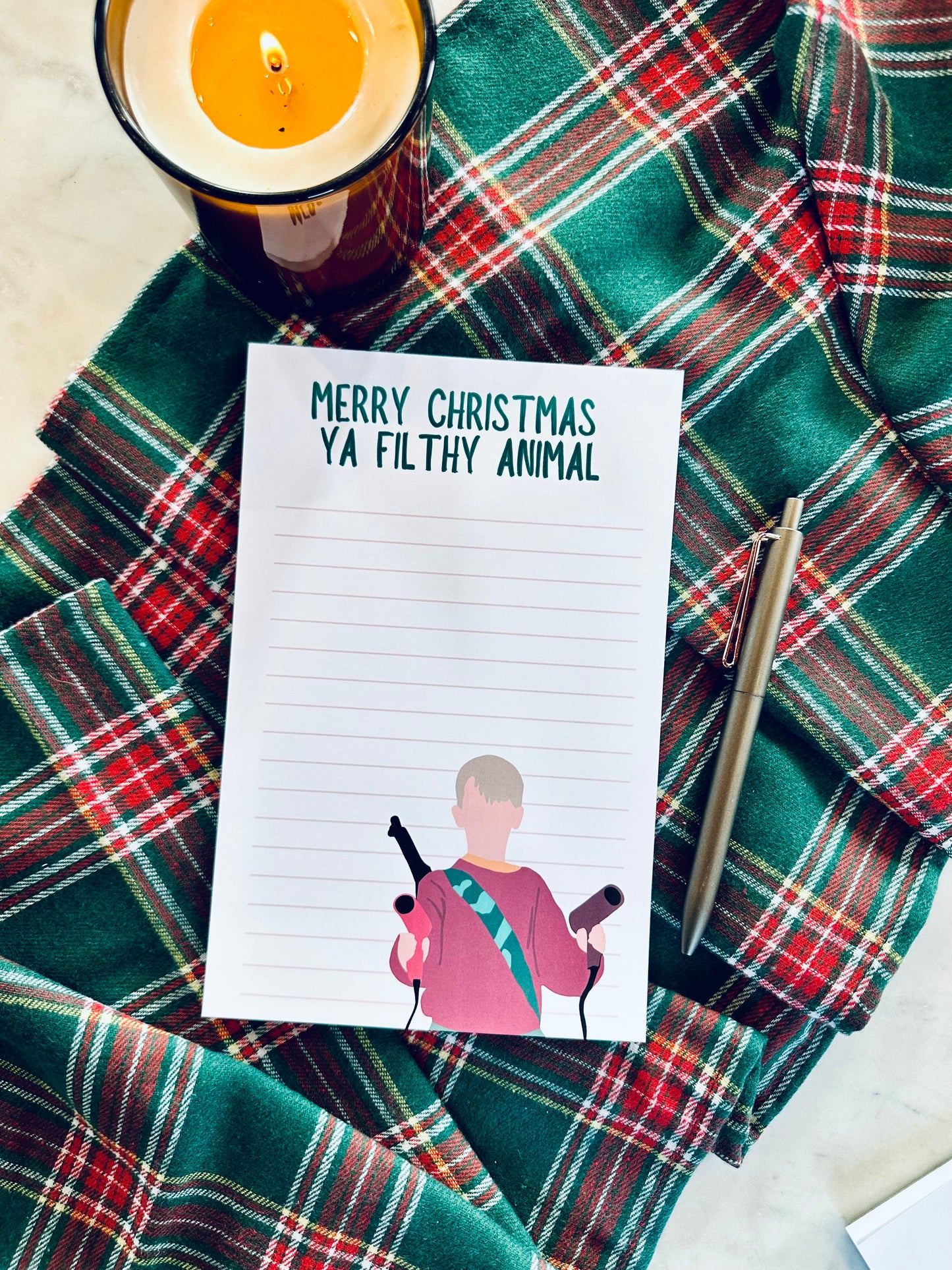 Merry Christmas Ya Filthy Animal Notepad Half (5.5x8.5") & Quarter Page Notepad, Christmas/Pop Culture Themed Notepad maedaymaedaymaeday