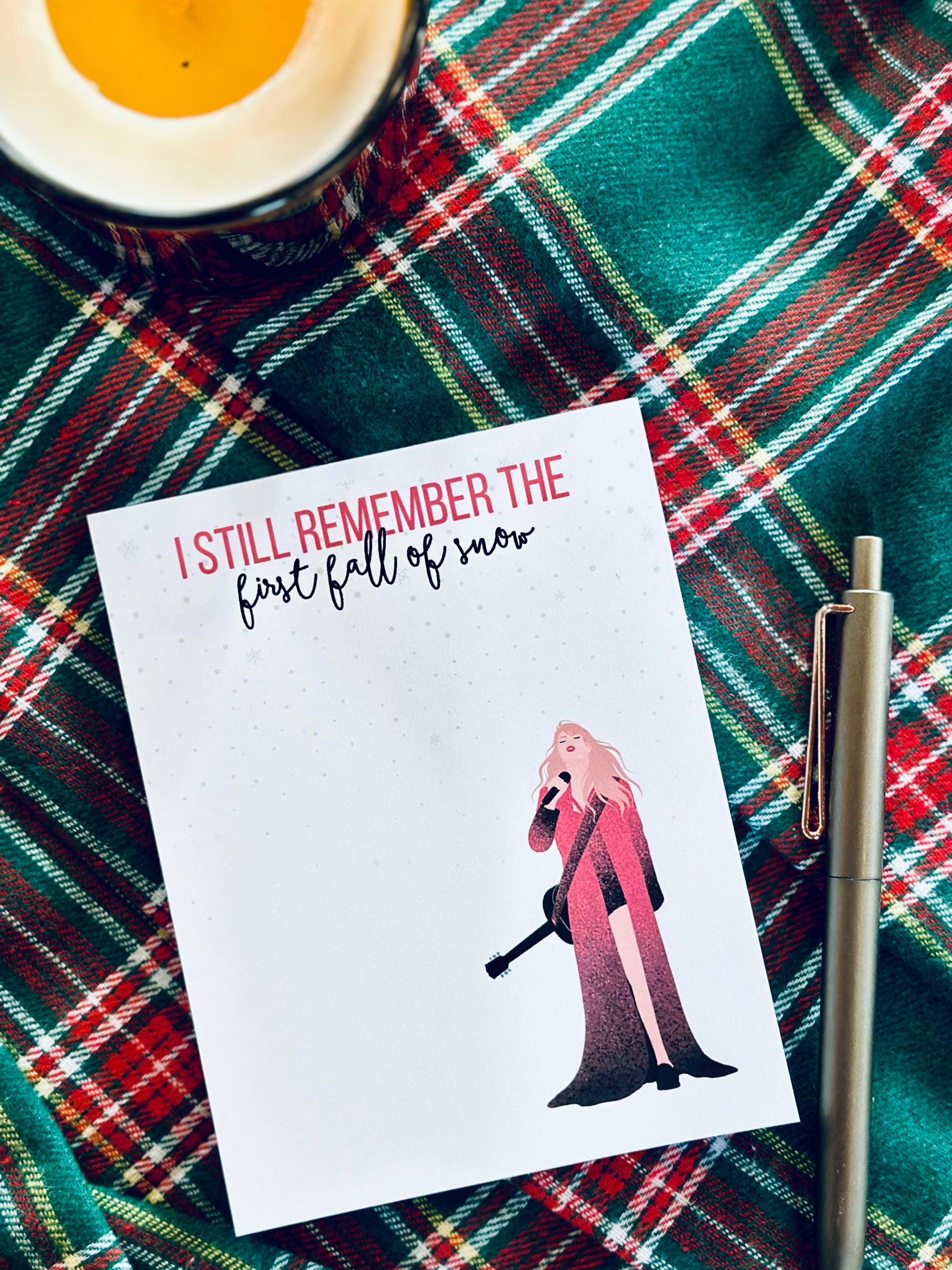 Christmas/Fall Pop Culture Queen Quarter Page Notepad, I Still Remember the First Fall of Snow, All Too Well Notepad, Red Era Merch Notepad maedaymaedaymaeday