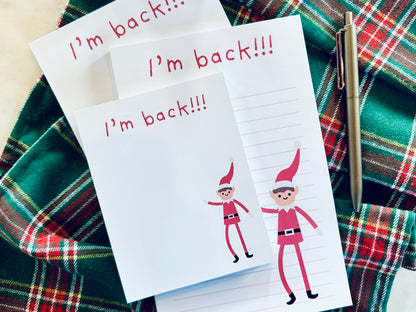 I'm Back! Notepad Half (5.5x8.5") & Quarter Page Notepad, Christmas Movie/Red Elf Themed Notepad maedaymaedaymaeday