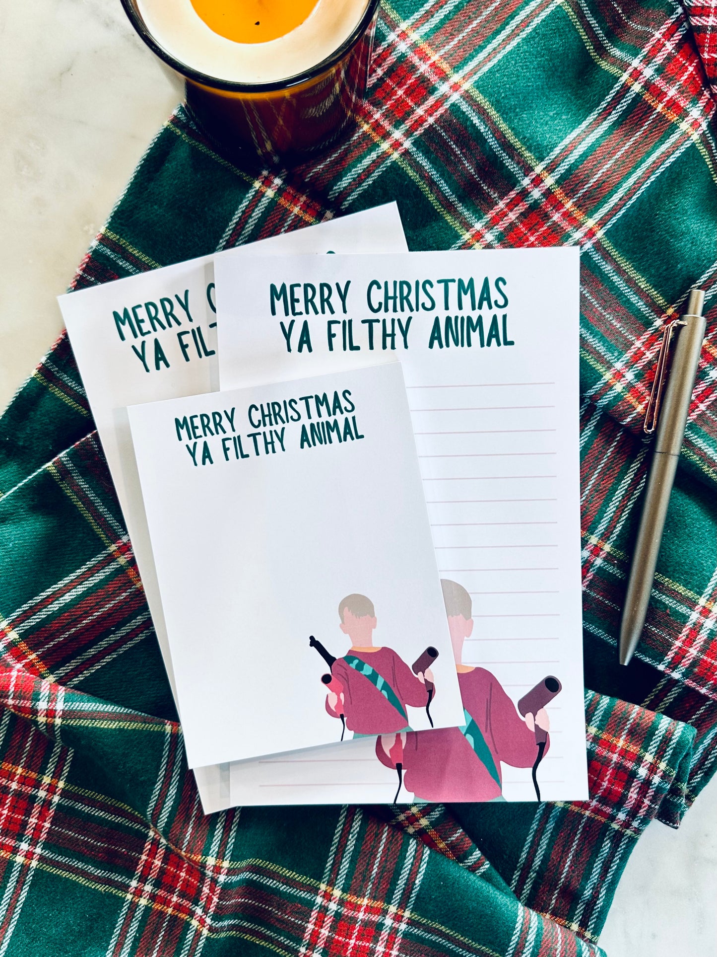 Merry Christmas Ya Filthy Animal Notepad Half (5.5x8.5") & Quarter Page Notepad, Christmas/Pop Culture Themed Notepad maedaymaedaymaeday