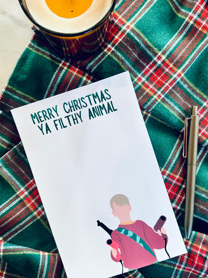 Merry Christmas Ya Filthy Animal Notepad Half (5.5x8.5") & Quarter Page Notepad, Christmas/Pop Culture Themed Notepad maedaymaedaymaeday