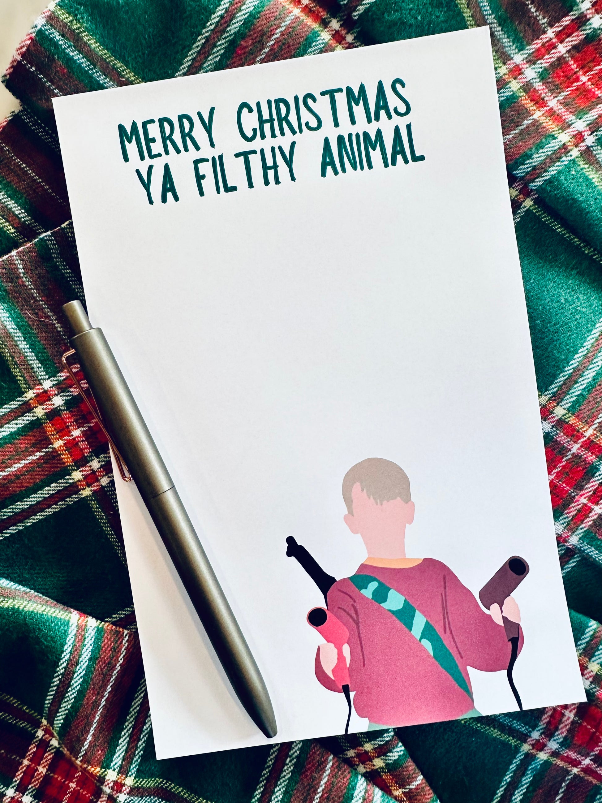 Merry Christmas Ya Filthy Animal Notepad Half (5.5x8.5") & Quarter Page Notepad, Christmas/Pop Culture Themed Notepad maedaymaedaymaeday