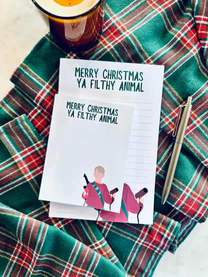 Merry Christmas Ya Filthy Animal Notepad Half (5.5x8.5") & Quarter Page Notepad, Christmas/Pop Culture Themed Notepad maedaymaedaymaeday