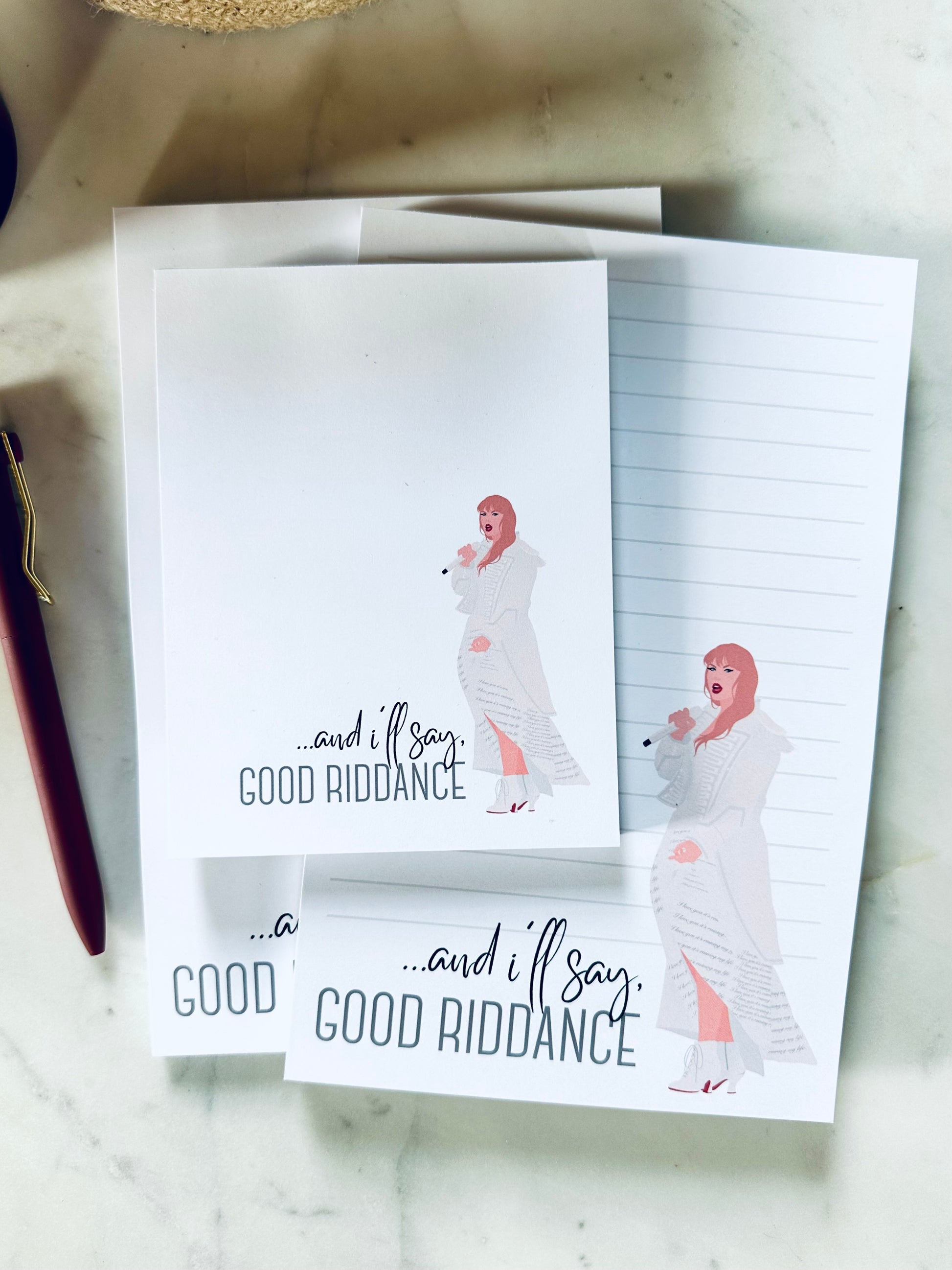 Good Riddance Half Page(5.5x8.5") & Quarter Page Pop Culture Queen Notepad, Tortured Poets, Smallest Man Who Ever Lived Notepad, TTPD, maedaymaedaymaeday