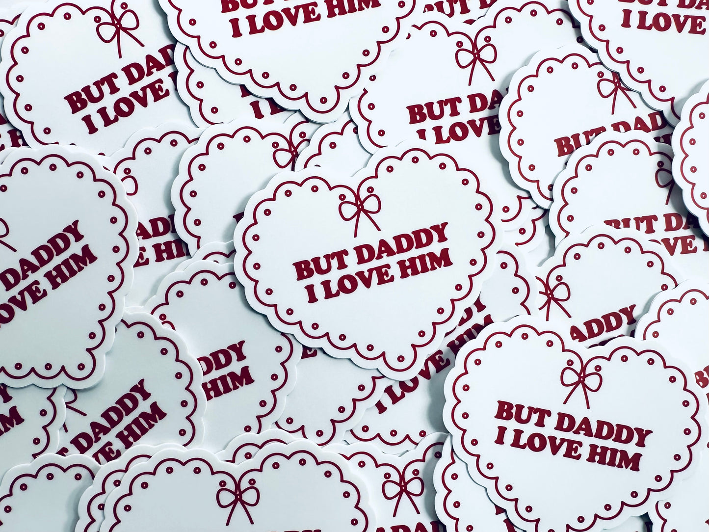 But Daddy I Love Him Corset White Heart Sticker, Tortured Poets Department, TTPD, Eras Weatherproof Sticker maedaymaedaymaeday