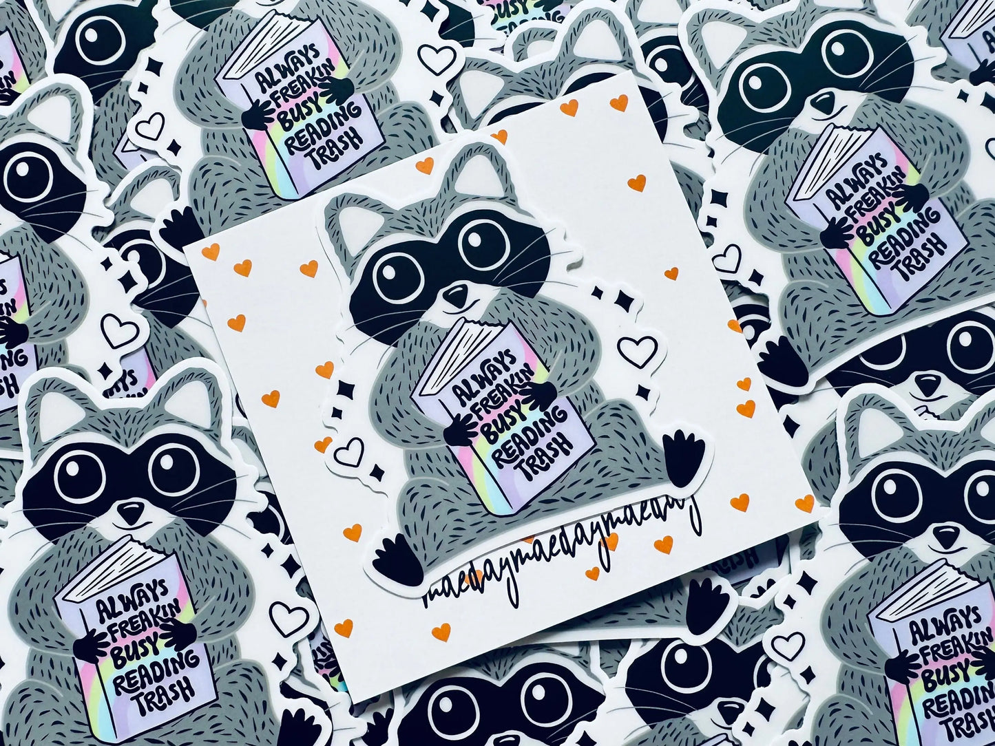 Always Reading Trash Sticker, Raccoon Trash Sticker Sticker, Mental Health Sticker, Trendy Sticker for Kindle, Laptop, Bookish Trash Panda maedaymaedaymaeday