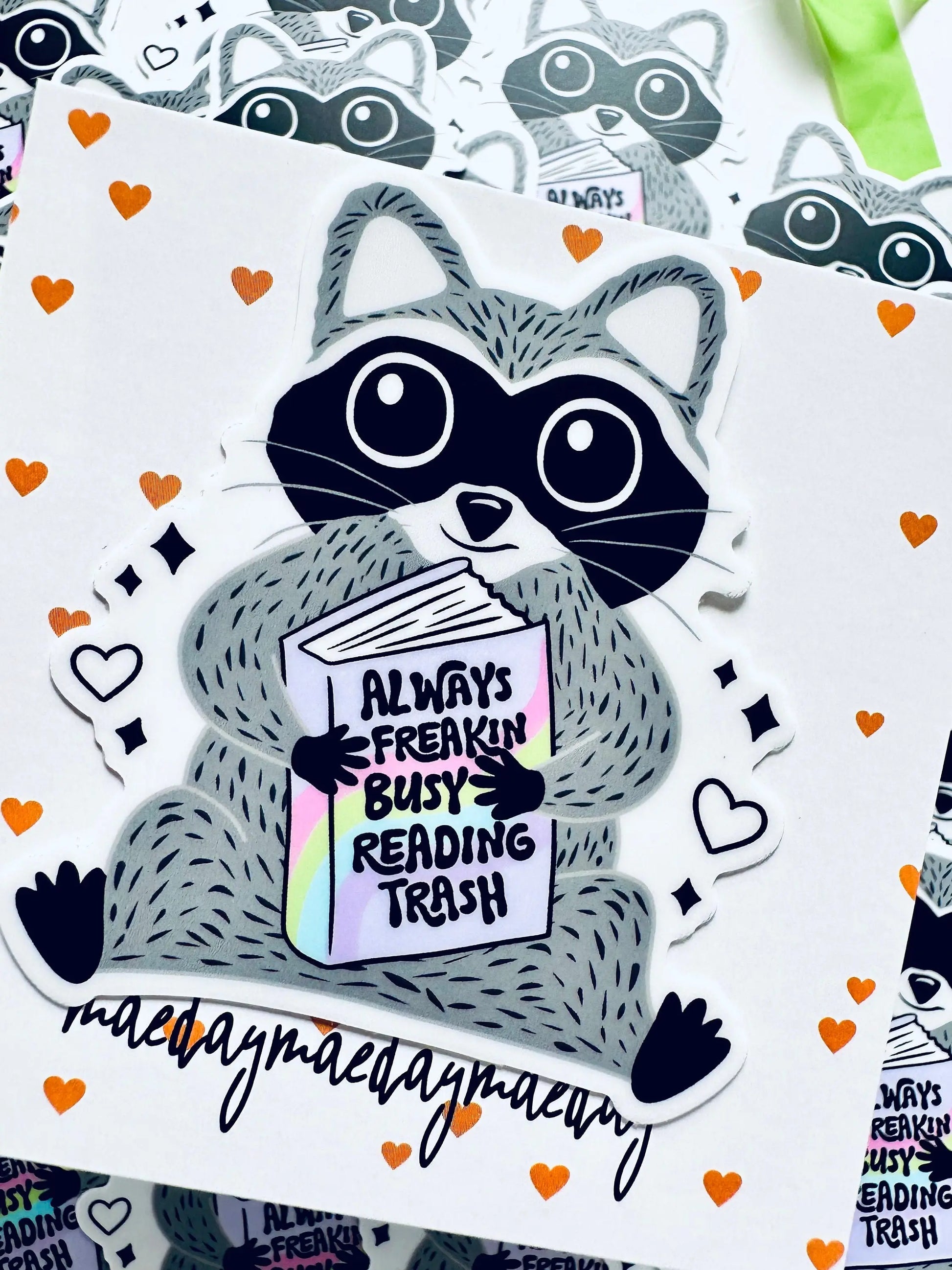 Always Reading Trash Sticker, Raccoon Trash Sticker Sticker, Mental Health Sticker, Trendy Sticker for Kindle, Laptop, Bookish Trash Panda maedaymaedaymaeday